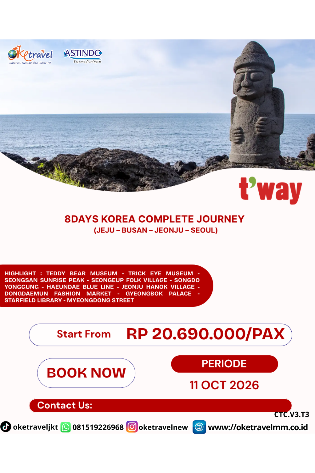8D KOREA COMPLETE JOURNEY JEJU - BUSAN - JEONJU - SEOUL | DEPT : 11 OKT 2026 | BY TW
