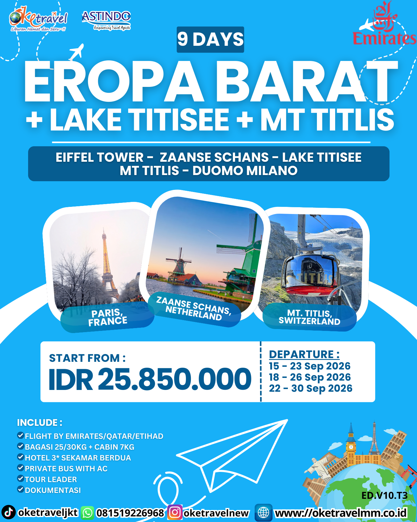 9D EROPA BARAT + LAKE TITISEE + MT TITLIS | DEPT : 15-23 SEP | DEPT : 18-26 SEP | DEPT : 22-30 SEP 2026 | BY EK 