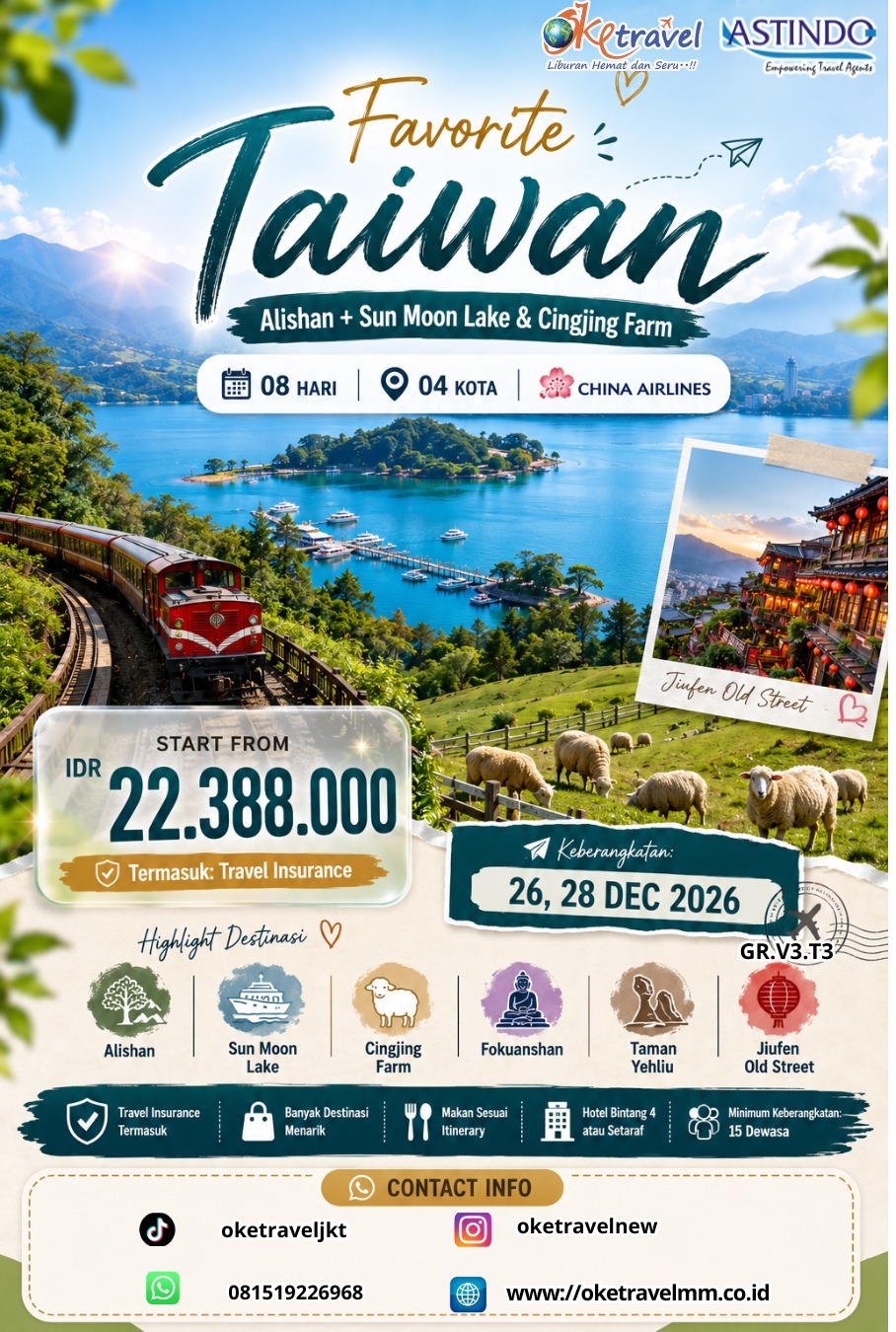 08 HARI FAV TAIWAN ALISHAN + SUN MOON LAKE & CINGJING FARM | 26,28 DEC 2026 | BY CHINA 