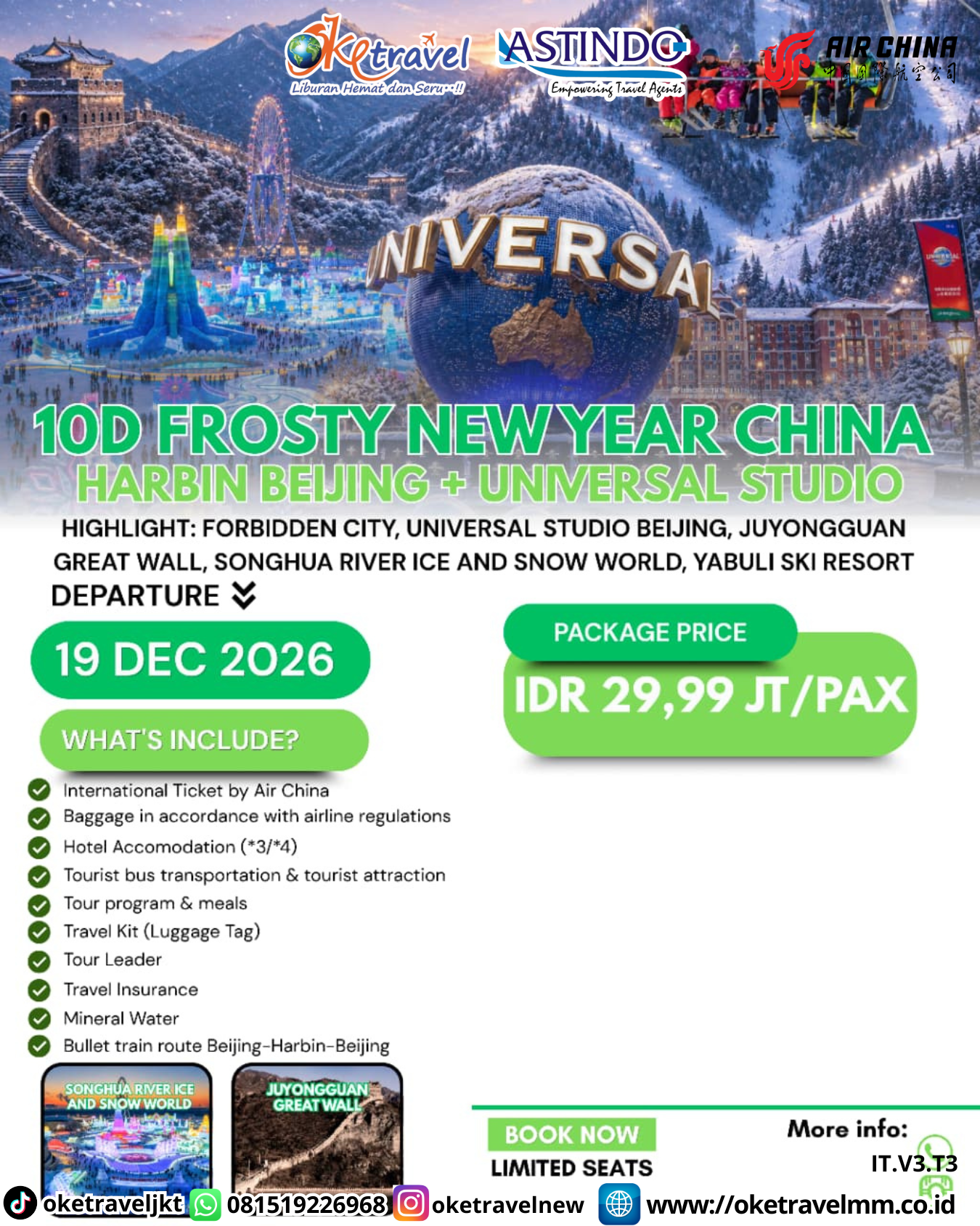 10D FROSTY NEW YEAR CHINA HARBIN BEIJING + UNIVERSAL STUDIO | DEPT : 19 DES 2026 | BY CA