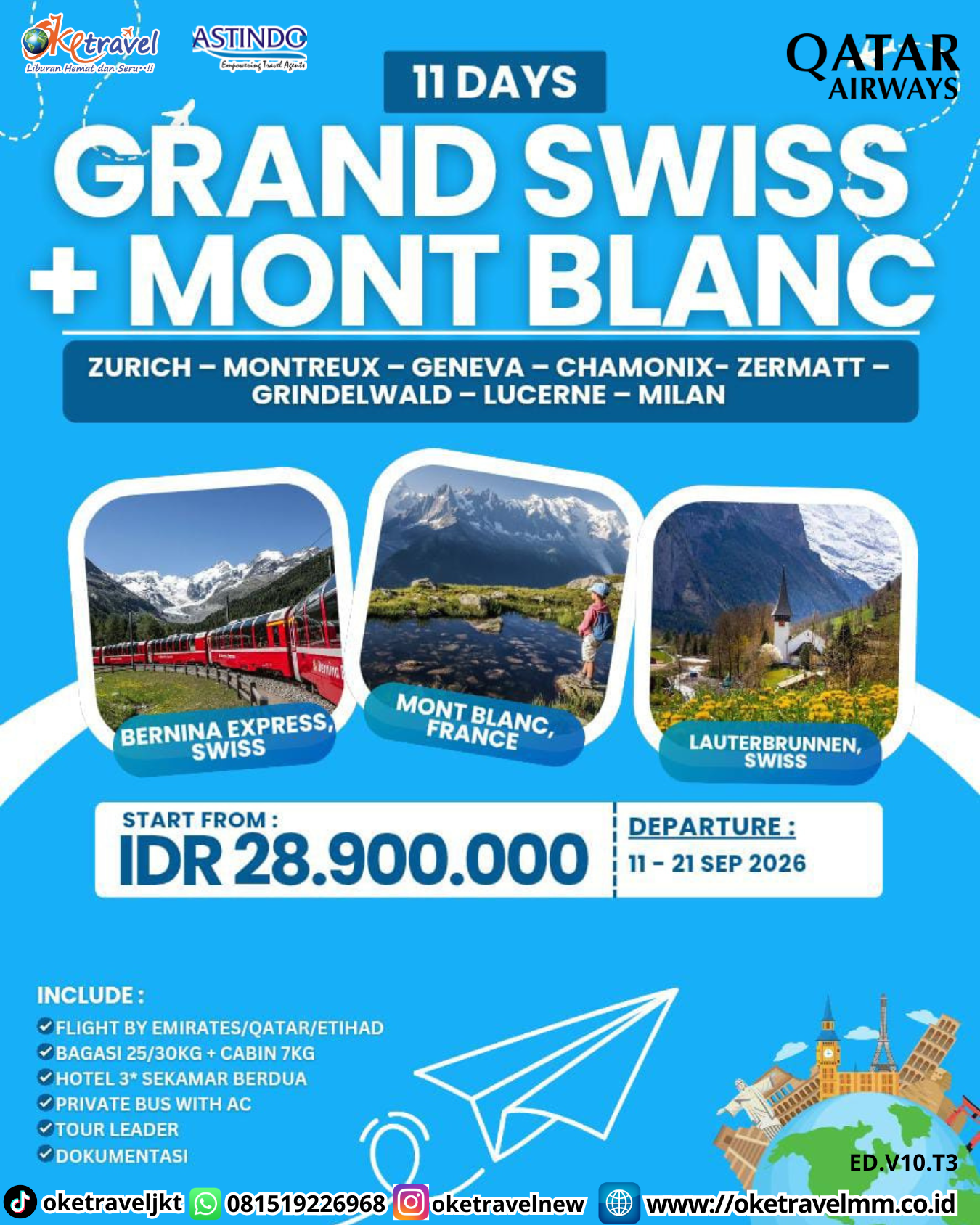 11D GRAND SWISS + MONT BLANC | DEPT : 11-21 SEP 2026 | BY QR