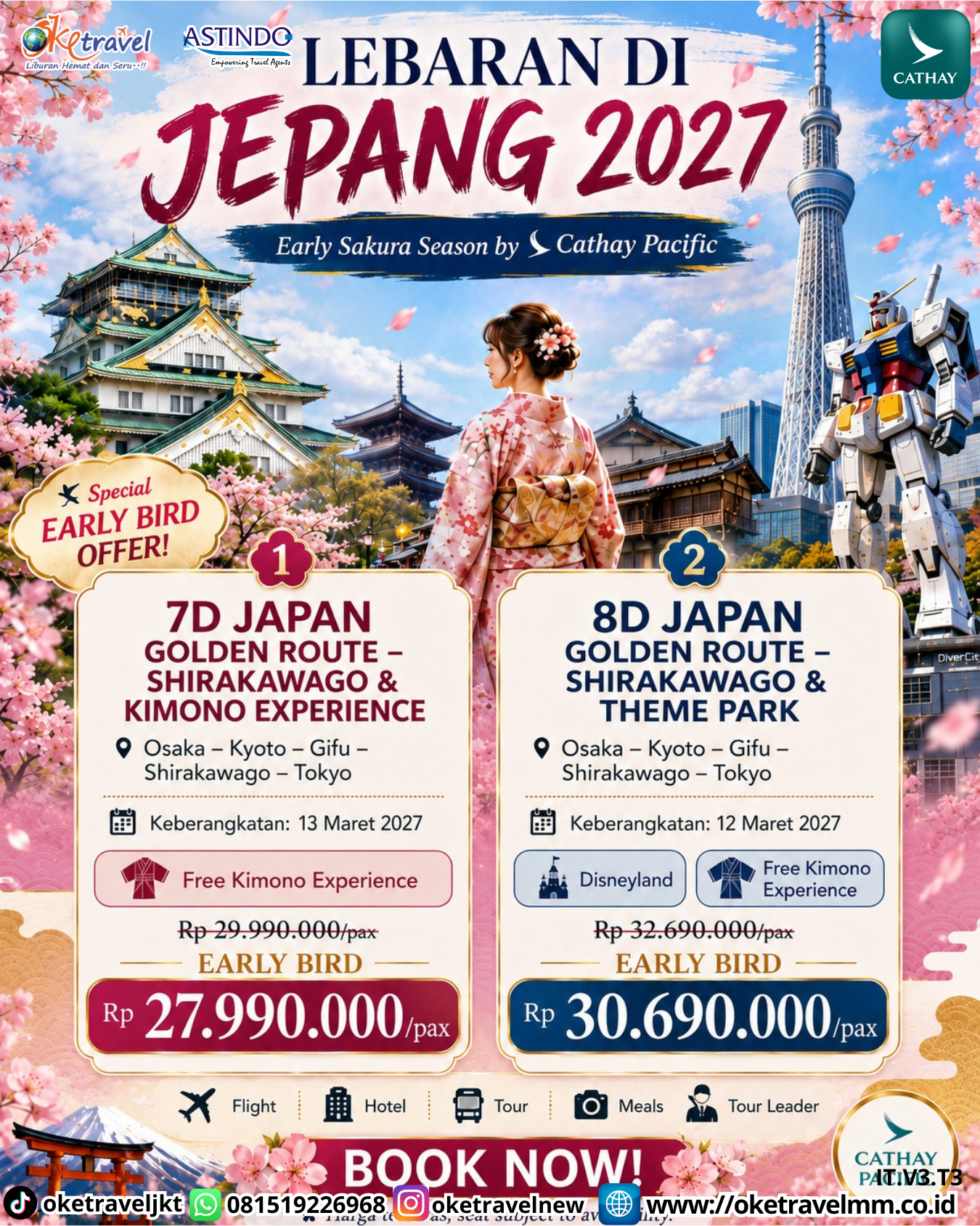 7D JAPAN GOLDEN ROUTE - SHIRAKAWAGO & KIMONO EXPERIENCE LEBARAN | DEPT : 13 MARET 2027 | BY CX
