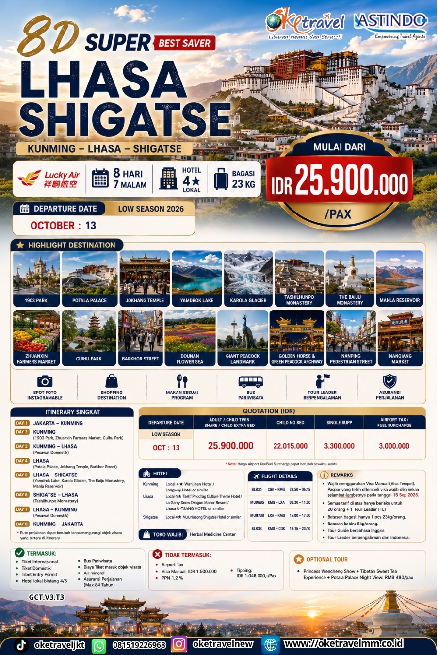 8D LHASA SHIGATSE KUNMING | DEPT : 13 OKT 2026 | BY 8L