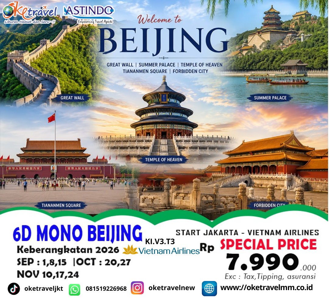 6D4N MONO BEIJING | DEP: 01,08,15 SEP | 20,27 OCT | 10,17,24 NOV 2026 | BY VN