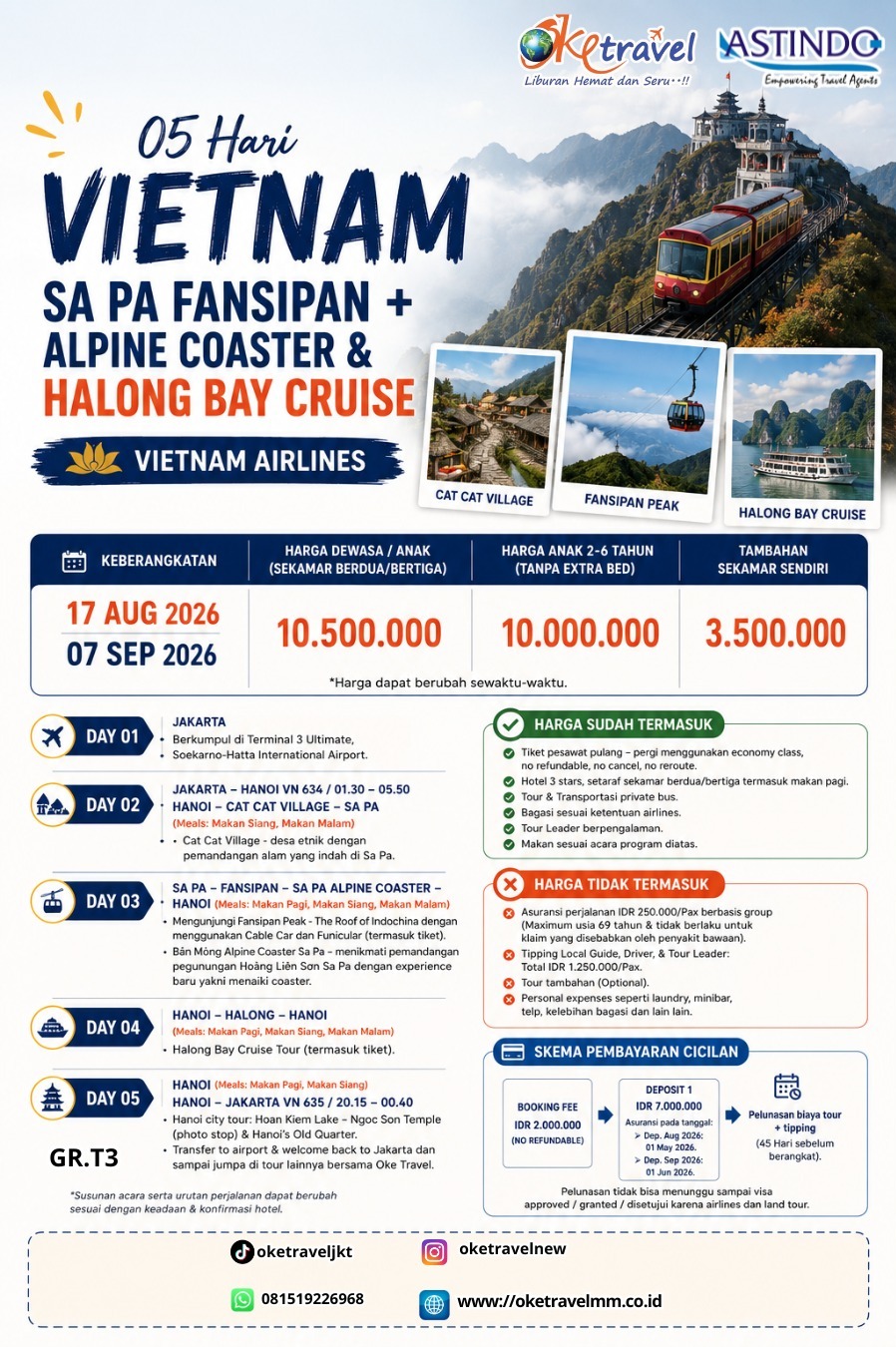 05 HARI-VIETNAM SA PA FANSIPAN+ALPINE COASTER & HALONG BAY CRUISE | DEP: 17 AUG | 07 SEP 2026 | BY VN |
