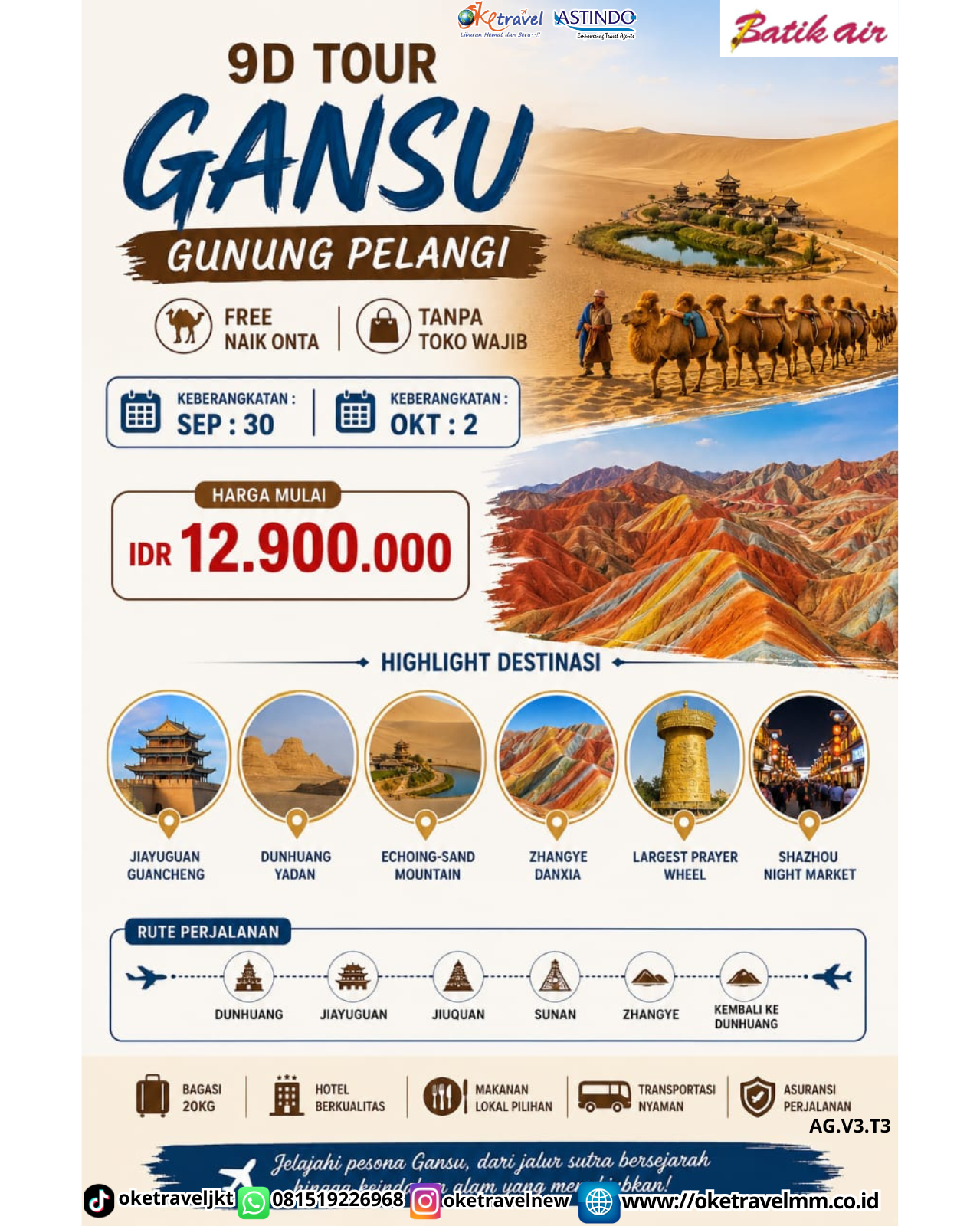 9D TOUR CHINA GANSU GUNUNG PELANGI FREE NAIK ONTA TANPA TOKO WAJIB | DEPT : 30 SEPTEMBER | DEPT : 02 OKTOBER 2026 | BY OD