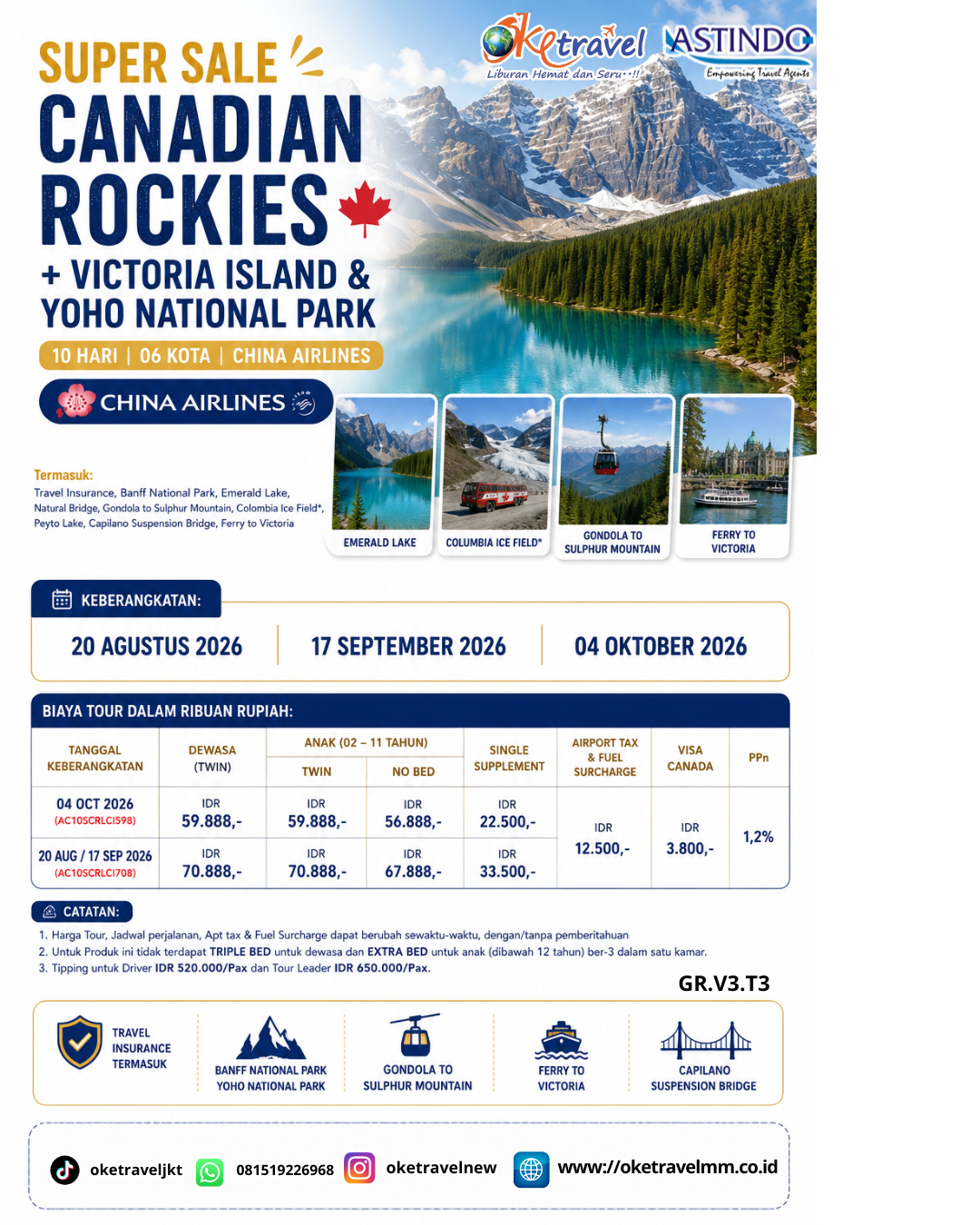 10D SS CANADIAN ROCKIES+BUTCHARD GARDEN | DEP: 20 AUG | 17 SEP | 04 OCT 2026 | BY CI