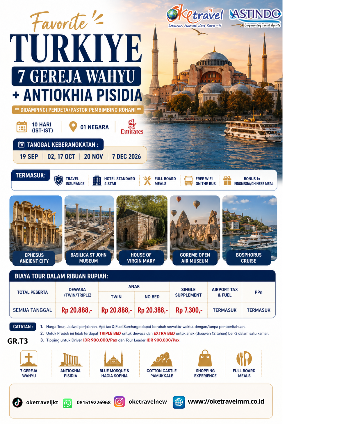 10D FAVORITE TURKIYE 7 GEREJA WAHYU+ANTIOKHIA PISIDIA | DEP: 19 SEP | 02,17 OCT | 20 NOV | 07 DEC 2026 | BY EK