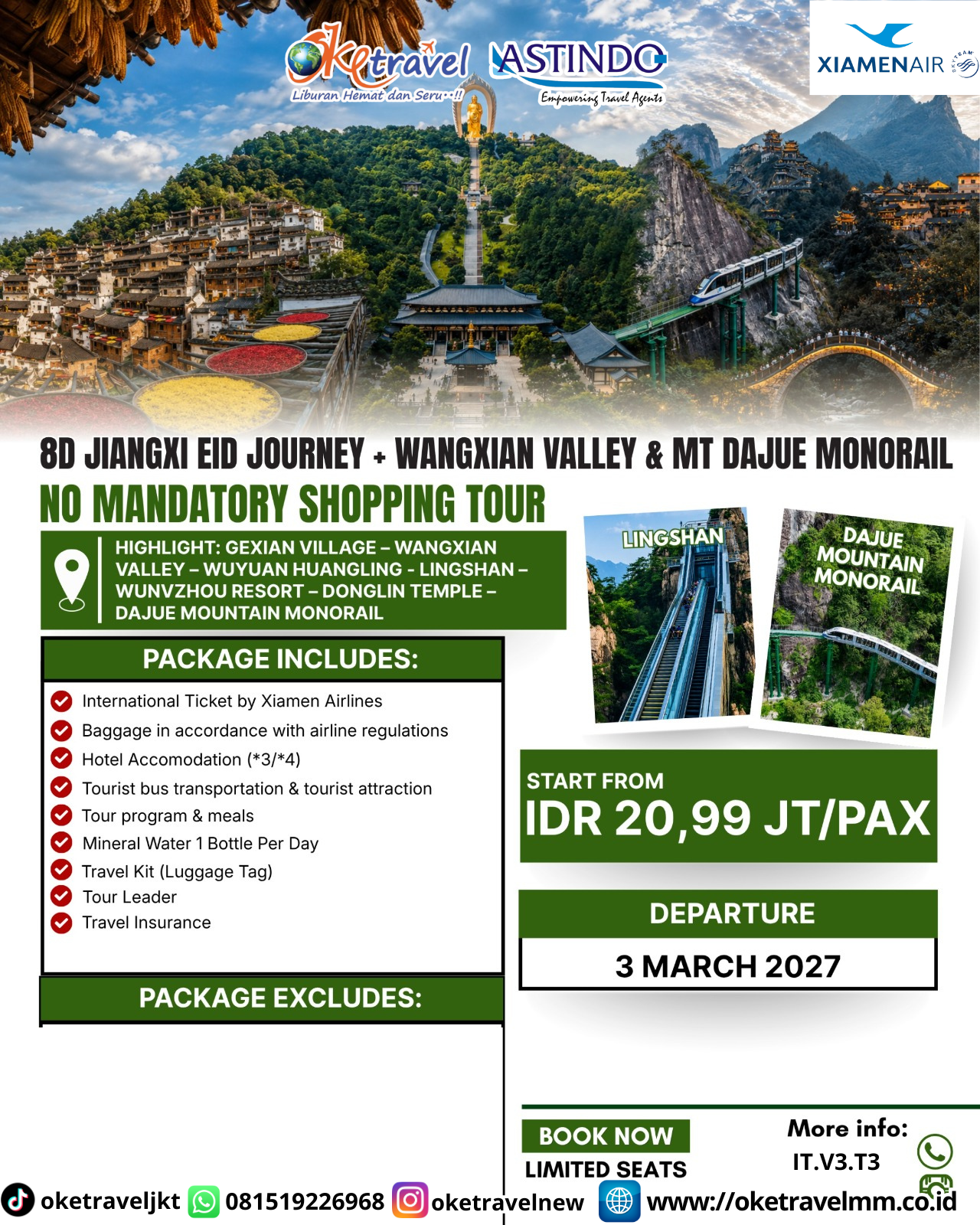 8D JIANGXI EID JOURNEY - WANGXIAN VALLEY & MT DAJUE MONORAIL | DEPT : 03 MARET 2027 | BY MF 