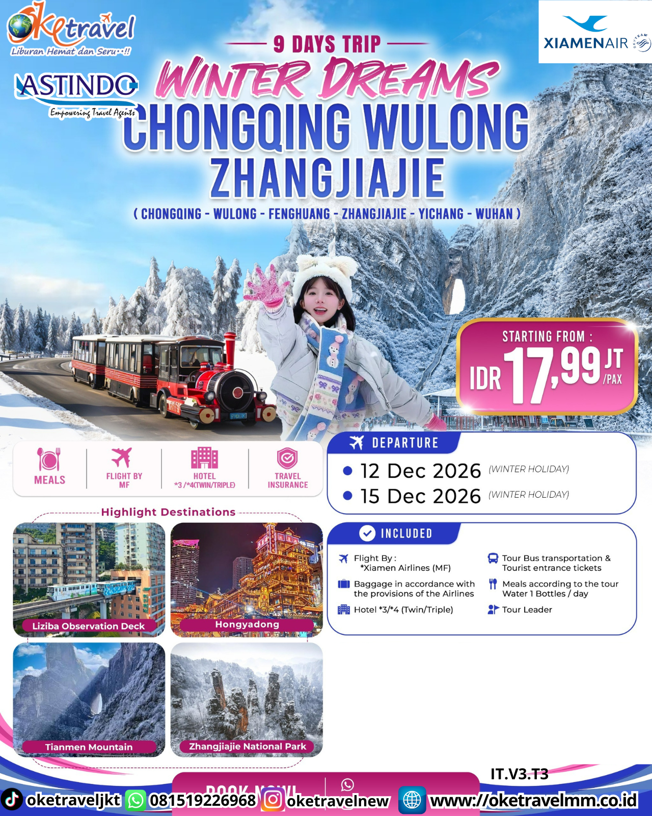 9D WINTER DREAMS CHONGQING WULONG ZHANGJIAJIE | DEPT : 12,15 DES 2026 | BY MF