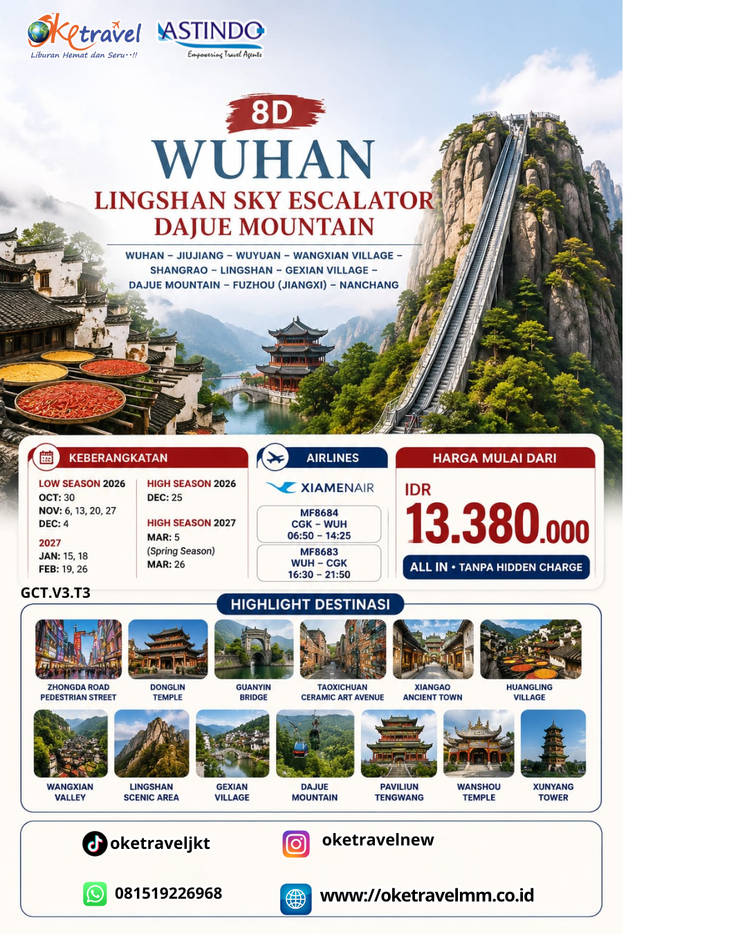 8D WUHAN LINGSHAN SKY ESCALATOR DAJUE MOUNTAIN | DEPT: 30 OKTOBER | DEPT: 06,13,20,27 NOVEMBER | DEPT: 04,25 DESEMBER 2026 | DEPT: 15,18 JANUARI | DEPT: 19,26 FEBRUARI | DEPT: 05,26 MARET 2027 | BY MF