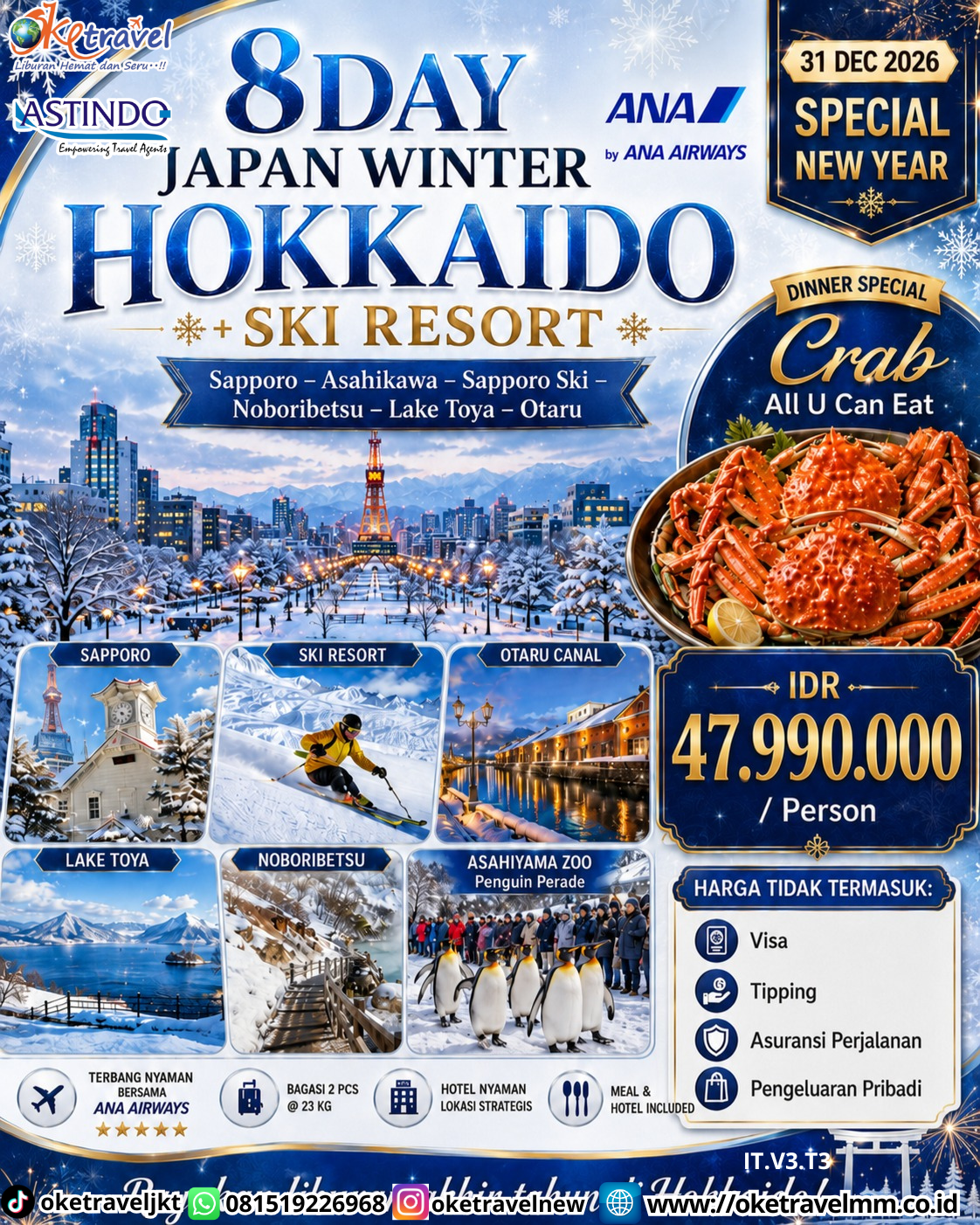 8D JAPAN WINTER HOKKAIDO + SKI RESORT | DEPT : 31 DES 2026 | BY NH