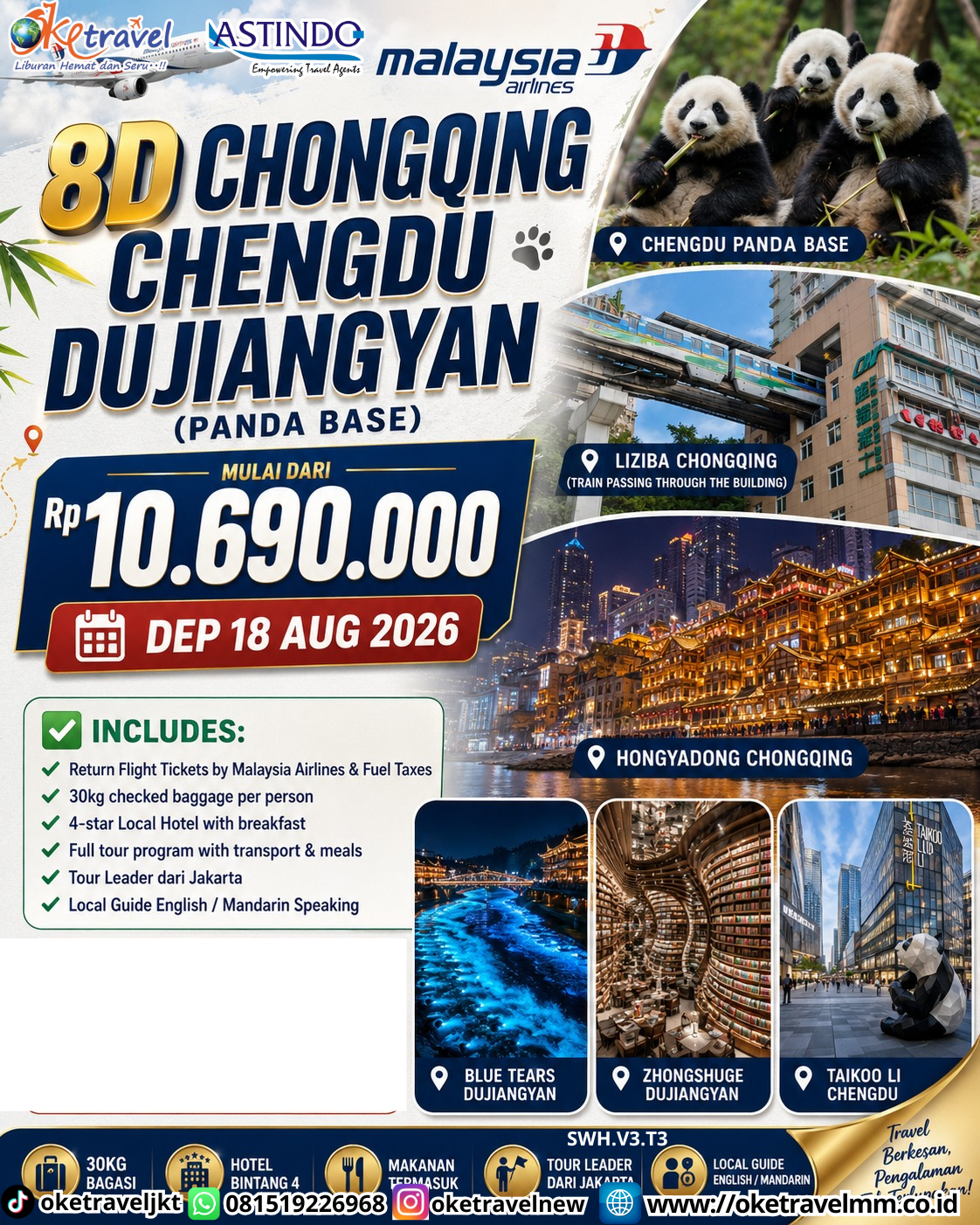 8D CHONGQING CHENGDU DUJIANGYAN (PANDA BASE) | DEPT : 18 AGUSTUS 2026 | BY MH 