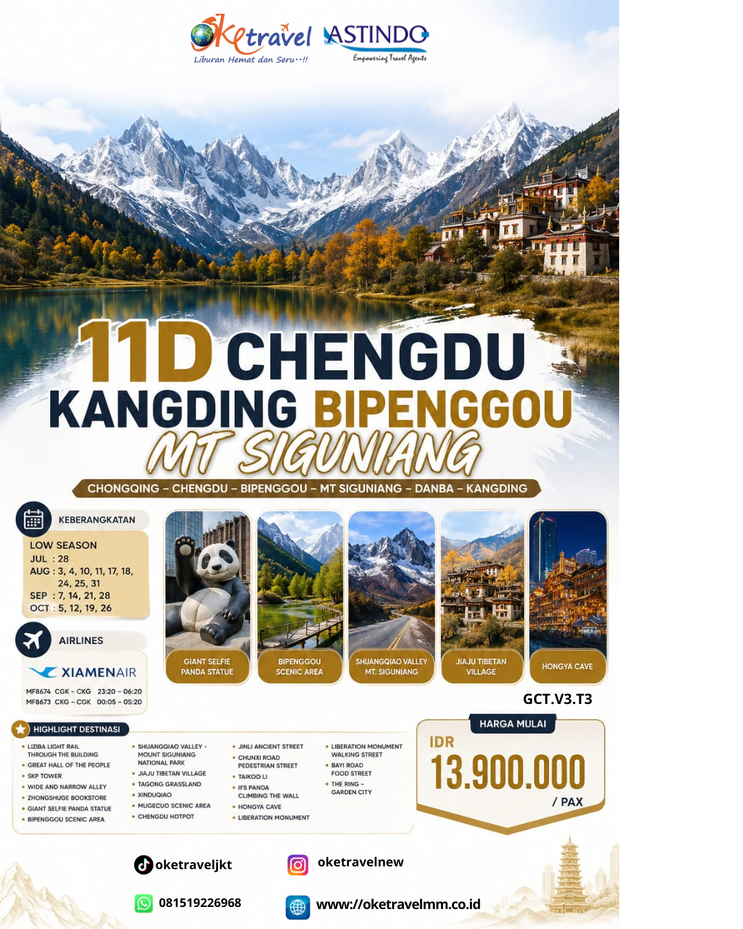 11D CHENGDU KANGDING BIPENGGOU MT SIGUNIANG | DEP: 28 JULI | DEP: 03,04,10,11,17,18,24,25,31 AGUSTUS | DEP: 07,14,21,28 SEPTEMBER | DEP: 05,12,19,26 OKTOBER | BY MF