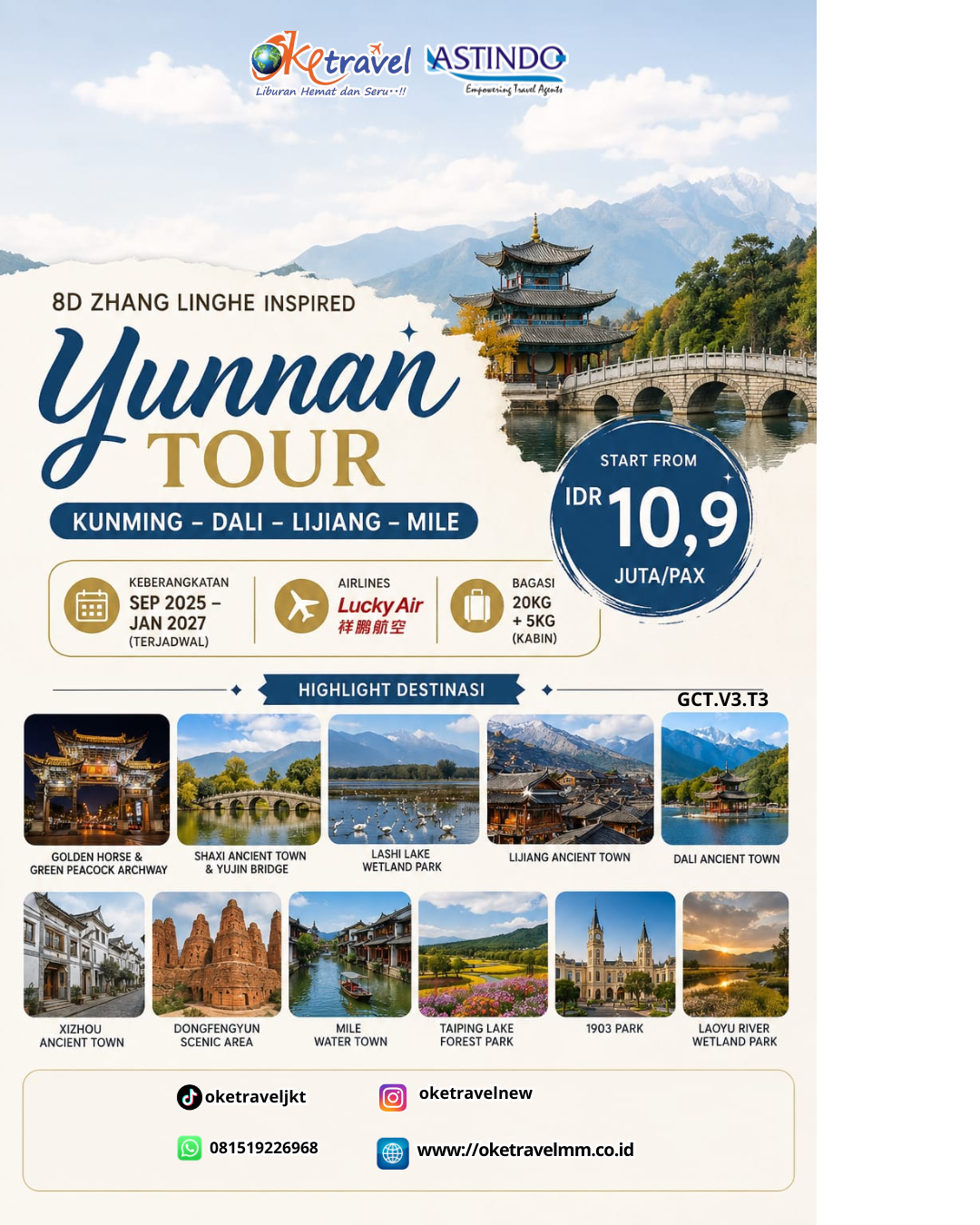 8D ZHANG LINGHE INSPIRED YUNNAN TOUR | DEP: 03,05,08,10,12,15,17,19,22,24,26,29 SEPTEMBER | DEP: 01,03,06,08,10,13,15,17,20,22,24,27,29,31 OKTOBER | DEP: 03,05,07,10,12,14,17,19,21 NOVEMBER | DEP: 01,03,05,08,10,12,15,17,19,22,24,26,29,31 DESEMBER 2026 | DEP: 02,05,07,09 JANUARI 2027 | BY 8L