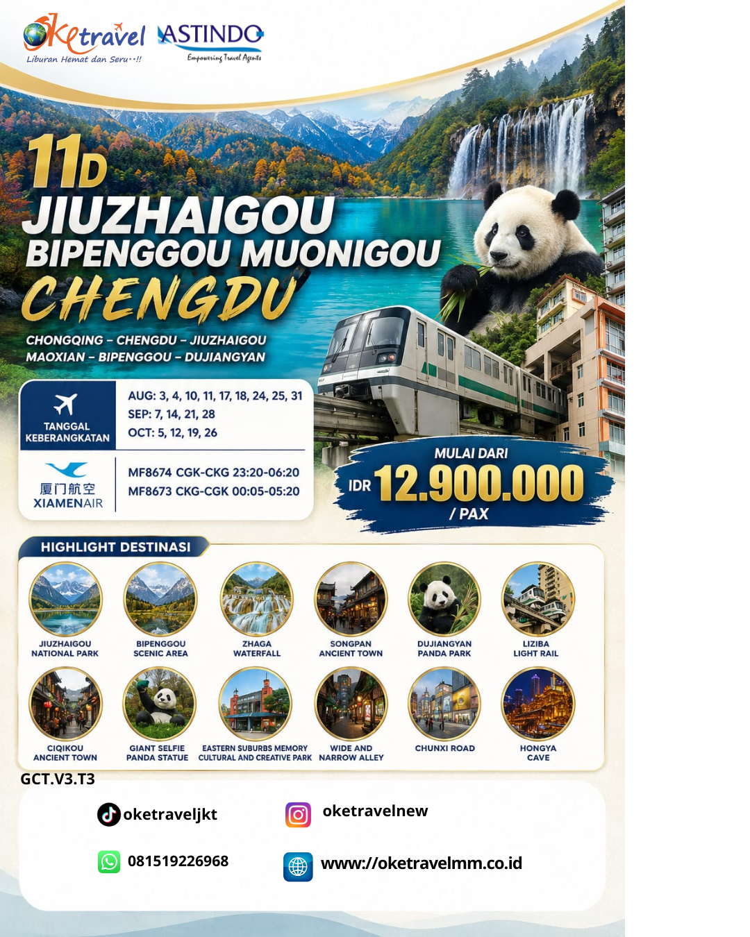 11D JIUZHAIGOU BIPENGGOU MUONIGOU CHENGDU | DEP: 03,04,10,11,17,18,24,25,31 AGUSTUS | DEP: 07,14,21,28 SEPTEMBER | DEP: 05,12,19,26 OKTOBER 2026 | BY MF