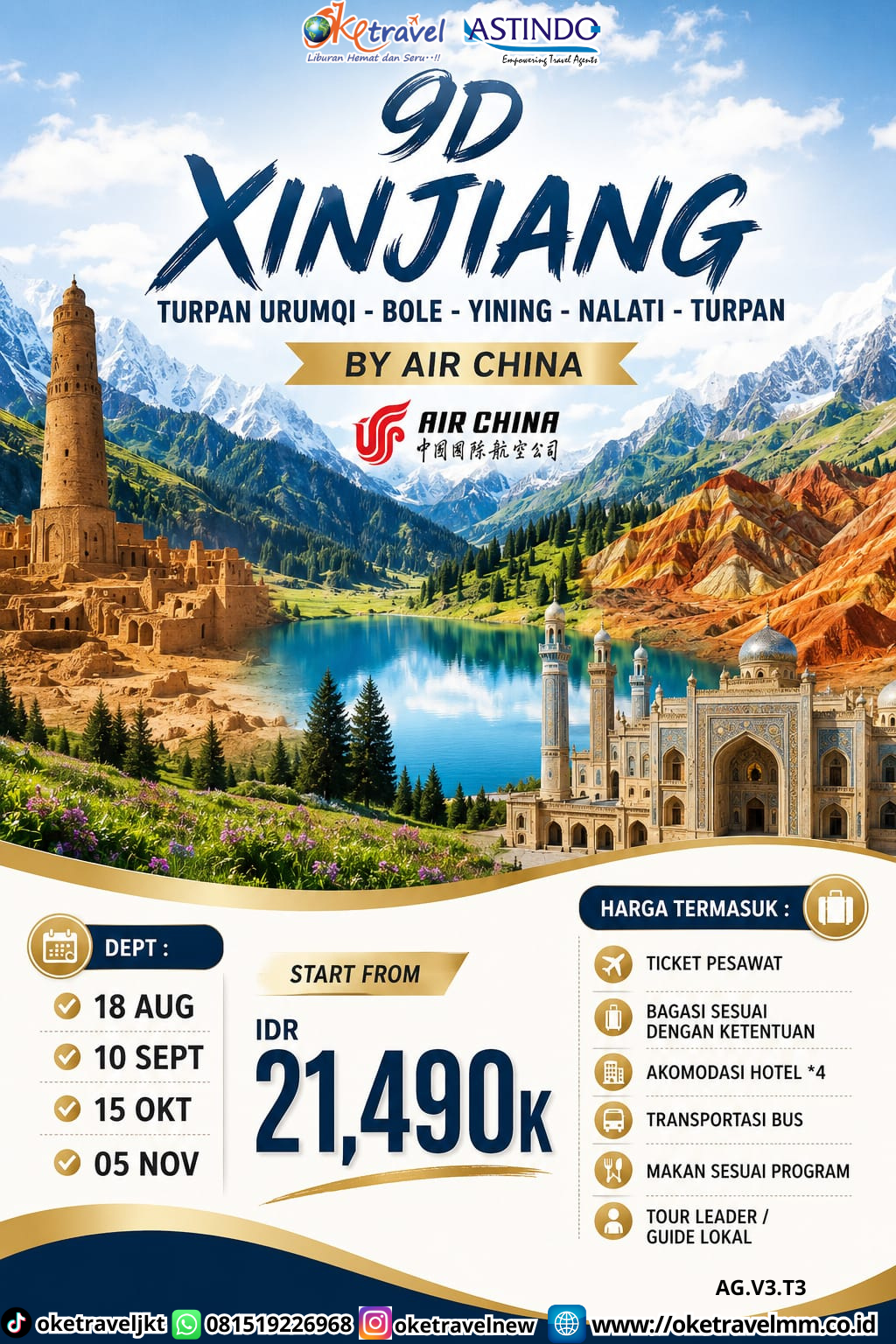 9D XINJIANG TURPAN URUMQI - BOLE - YINING - NALATI - TURPAN | DEPT : 18 AUG | DEPT : 10 SEPT | DEPT : 15 OKT | DEPT : 05 NOV 2026 | BY CA