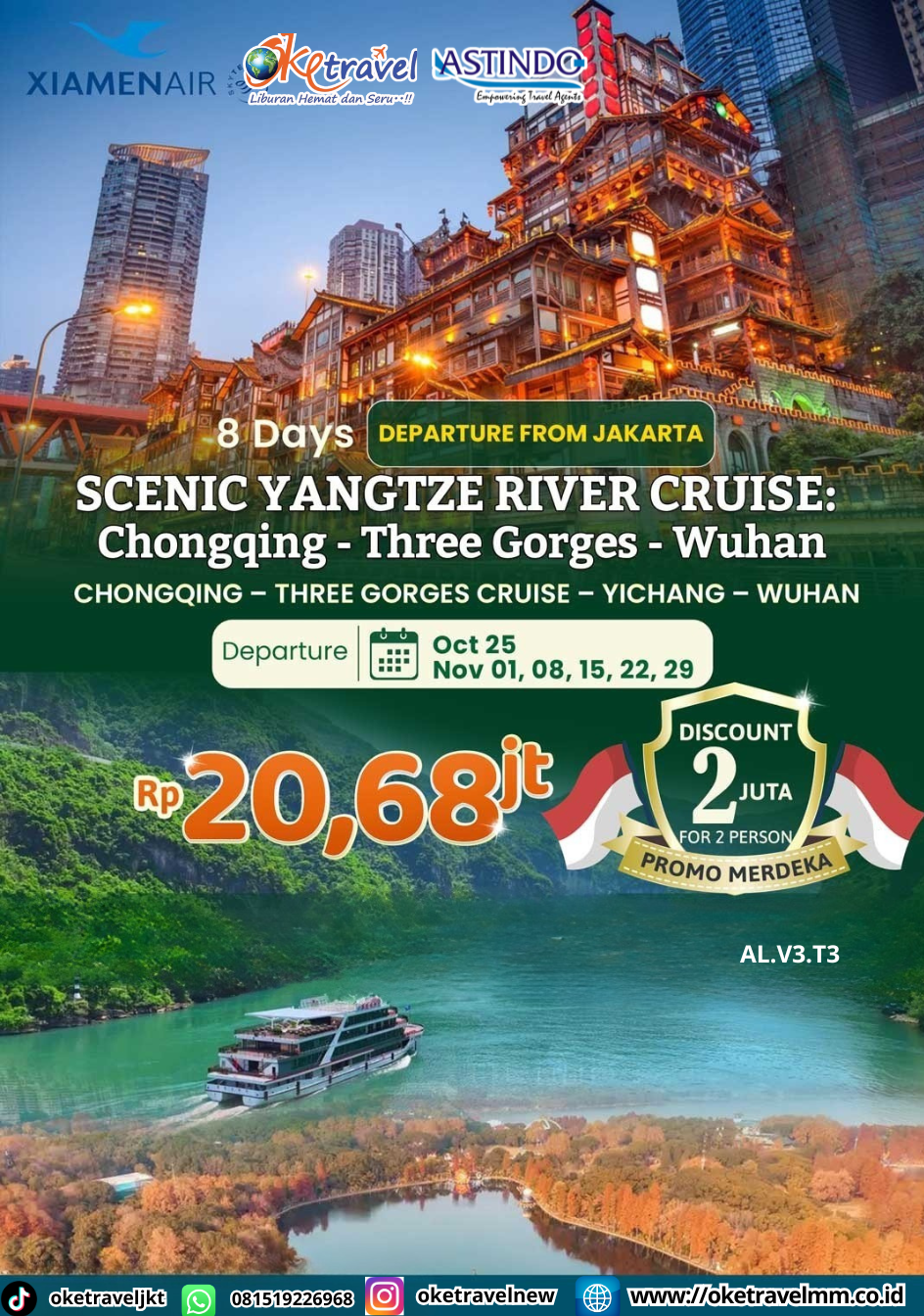 8D6N SCENIC YANGTZE RIVER CRUISE : CHONGQING - THREE GORGES - WUHAN | DEP : 25 OCT | 1,8,15,22,29 NOV 2026 | BY MF