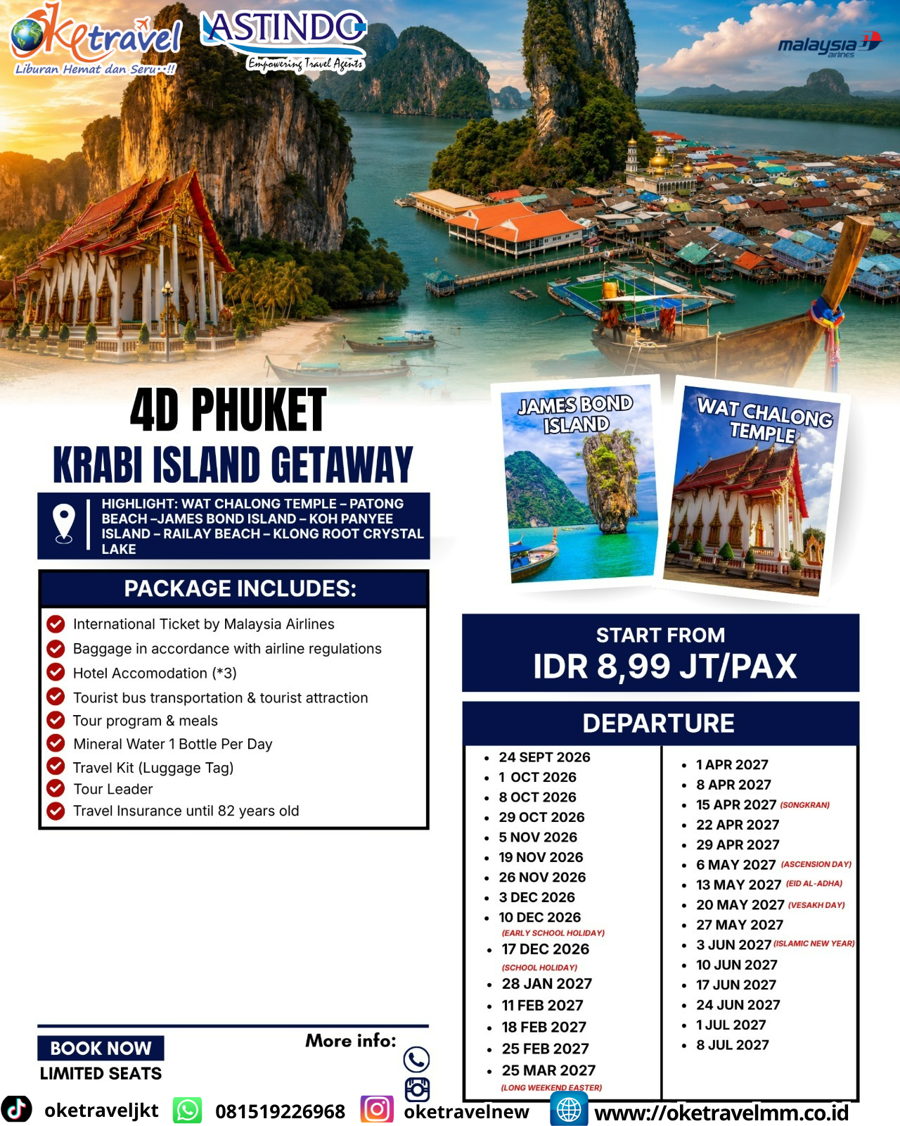4D PHUKET KRABI ISLAND GATEWAY | DEPT : 24 SEPT | DEPT : 01,08,29 OKT | DEPT : 05,19,26 NOV | DEPT : 03,10,17 DES 2026 | DEPT : 28 JAN | DEPT : 11,18,25 FEB | DEPT : 25 MAR | DEPT : 01,08,15,22,29 APRIL | DEPT : 06,13,20,27 MEI | DEPT : 03,10,17,24 JUNI | DEPT : 01,08 JULI 2027 | BY MH