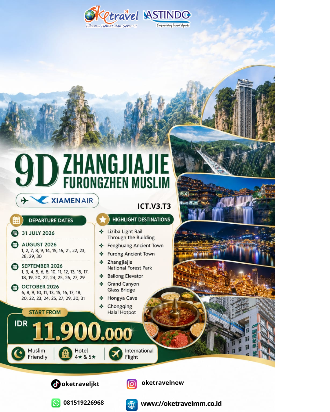 9D ZHANGJIAJIE FURONGZHEN MUSLIM | DEP: 31 JULI | DEP: 01,02,07,08,09,14,15,16,21,22,23,28,29,30 AGUSTUS | DEP: 01,03,04,05,06,08,10,11,12,13,15,17,18,19,20,22,24,25,26,27,29 SEPTEMBER | DEP: 06,08,09,10,11,13,15,16,17,18,20,22,23,24,25,27,29,30,31 OKTOBER 2026 | BY MF