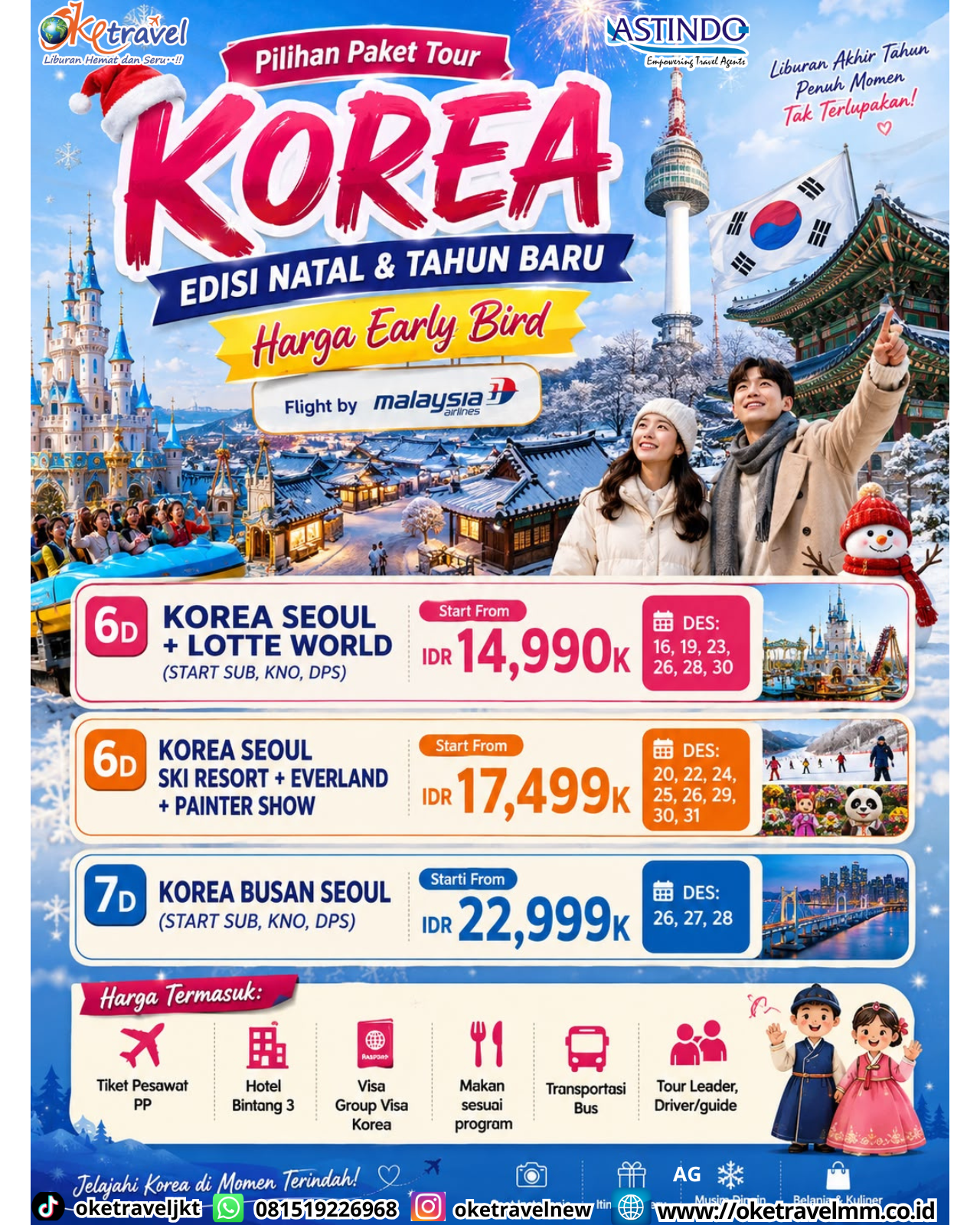 6D WINTER IN KOREA SEUL SKI RESORT + EVERLAND + PAINTER SHOW EDISI NATAL DAN TAHUN BARU | DEPT : 20,22,24,25,26,29,30,31 DES 2026 | BY MH 