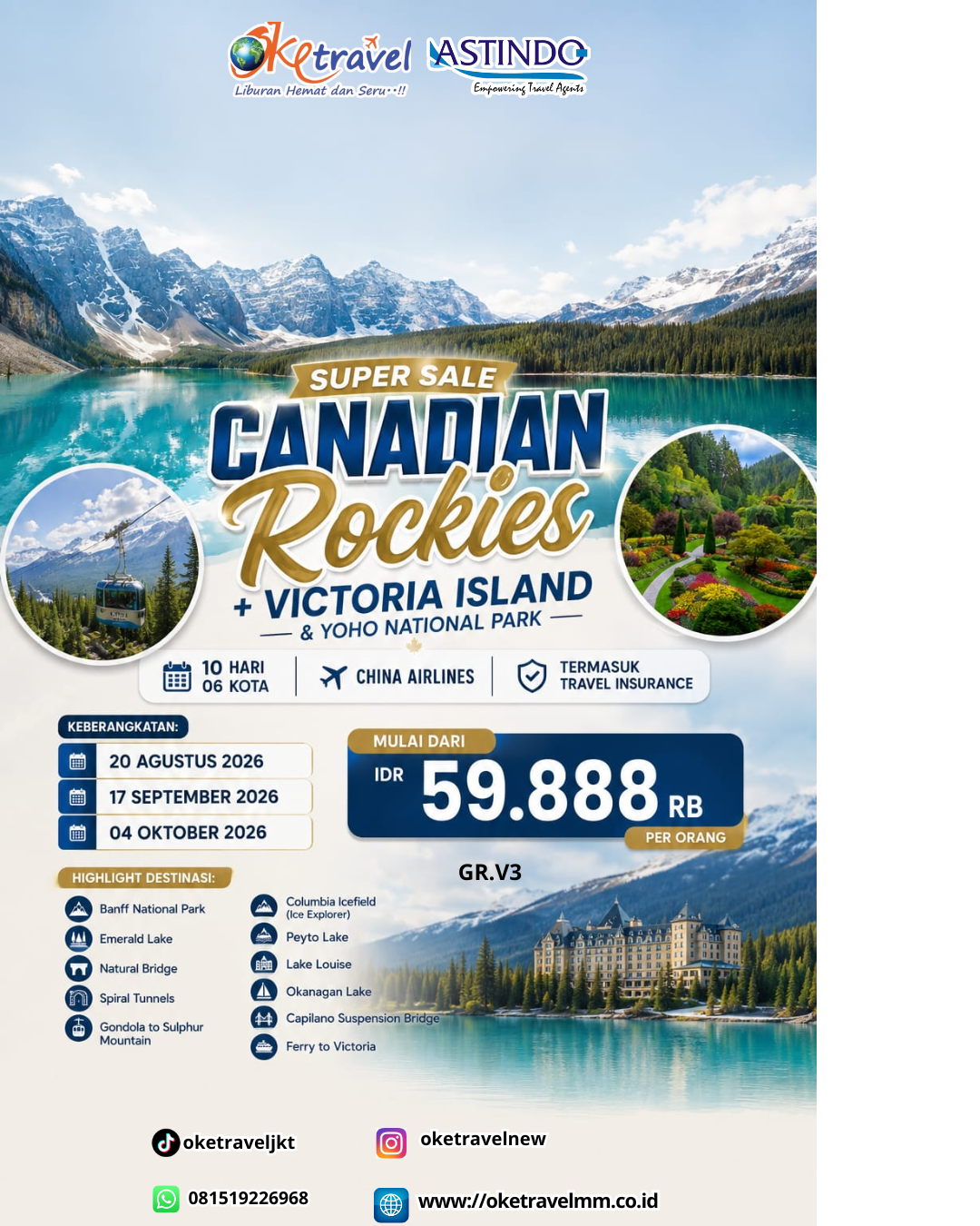10D CANADIAN ROCKIES+VICTORIA ISLAND&YOHO NATIONAL PARK | DEP: 20 AGUSTUS | DEP: 17 SEPTEMBER | DEP: 04 OKTOBER 2026 | BY CI