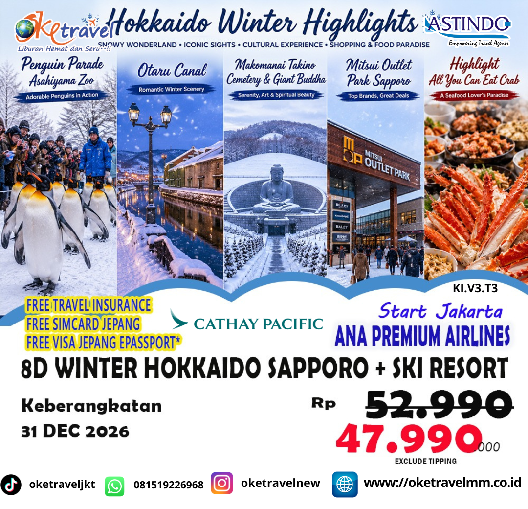 8D BEST OF JAPAN HOKKAIDO | DEP : 31 DEC 2026 | BY CX