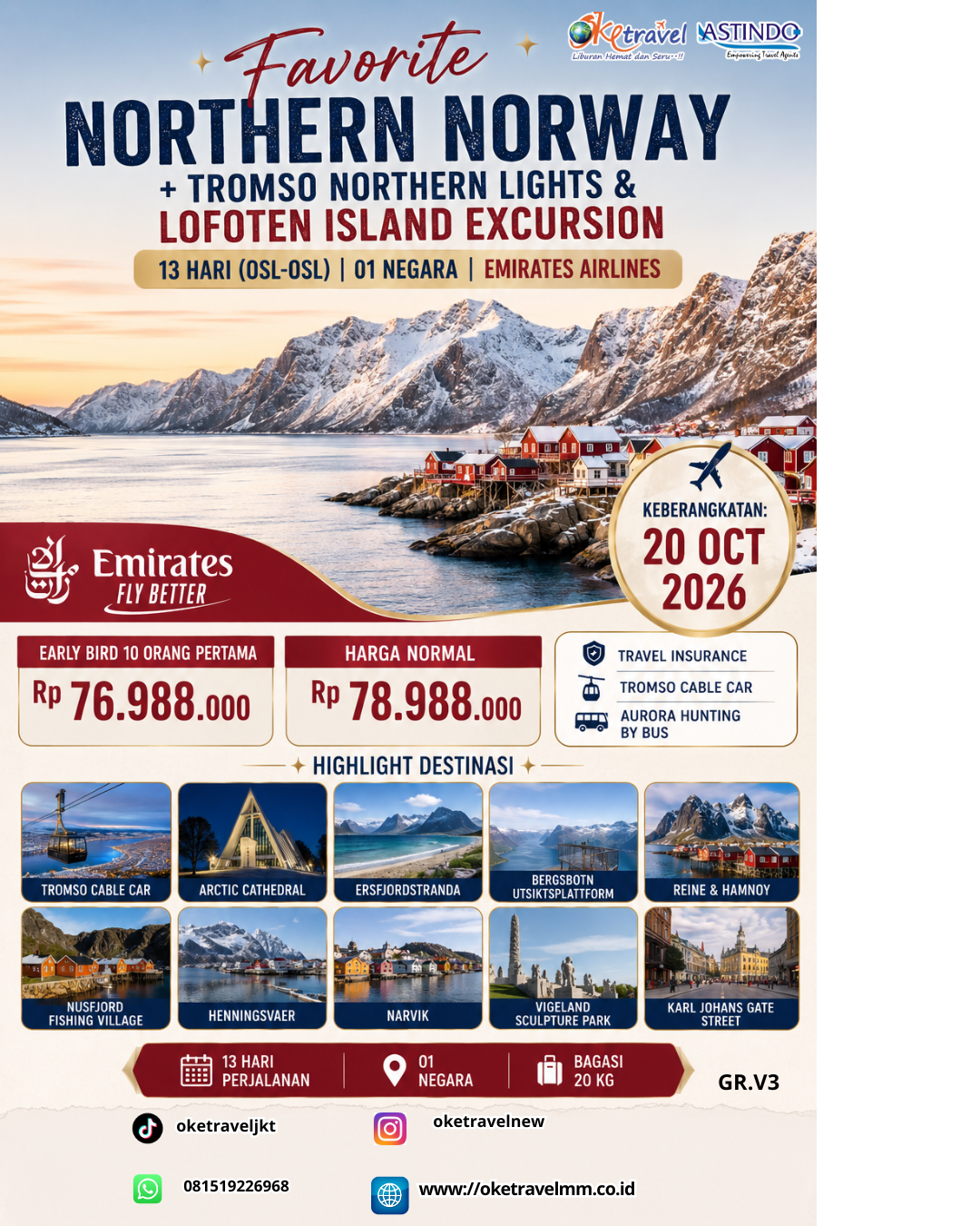 13D NORTHERN NORWAY + TROMSO NOR THERN LIGHTS & LOFOTEN ISLAND EXCURSION | DEP: 20 OKTOBER 2026 | BY EK