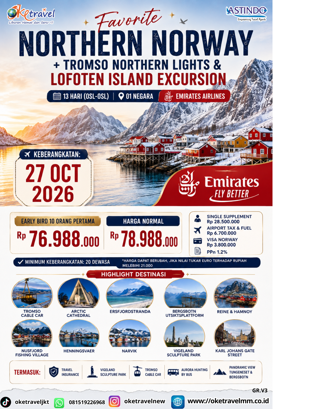 13D NORTHERN NORWAY + TROMSO NORTHERN LIGHTS & LOFOTEN ISLAND EXCURSION | DEP: 27 OKTOBER 2026 | BY EK 