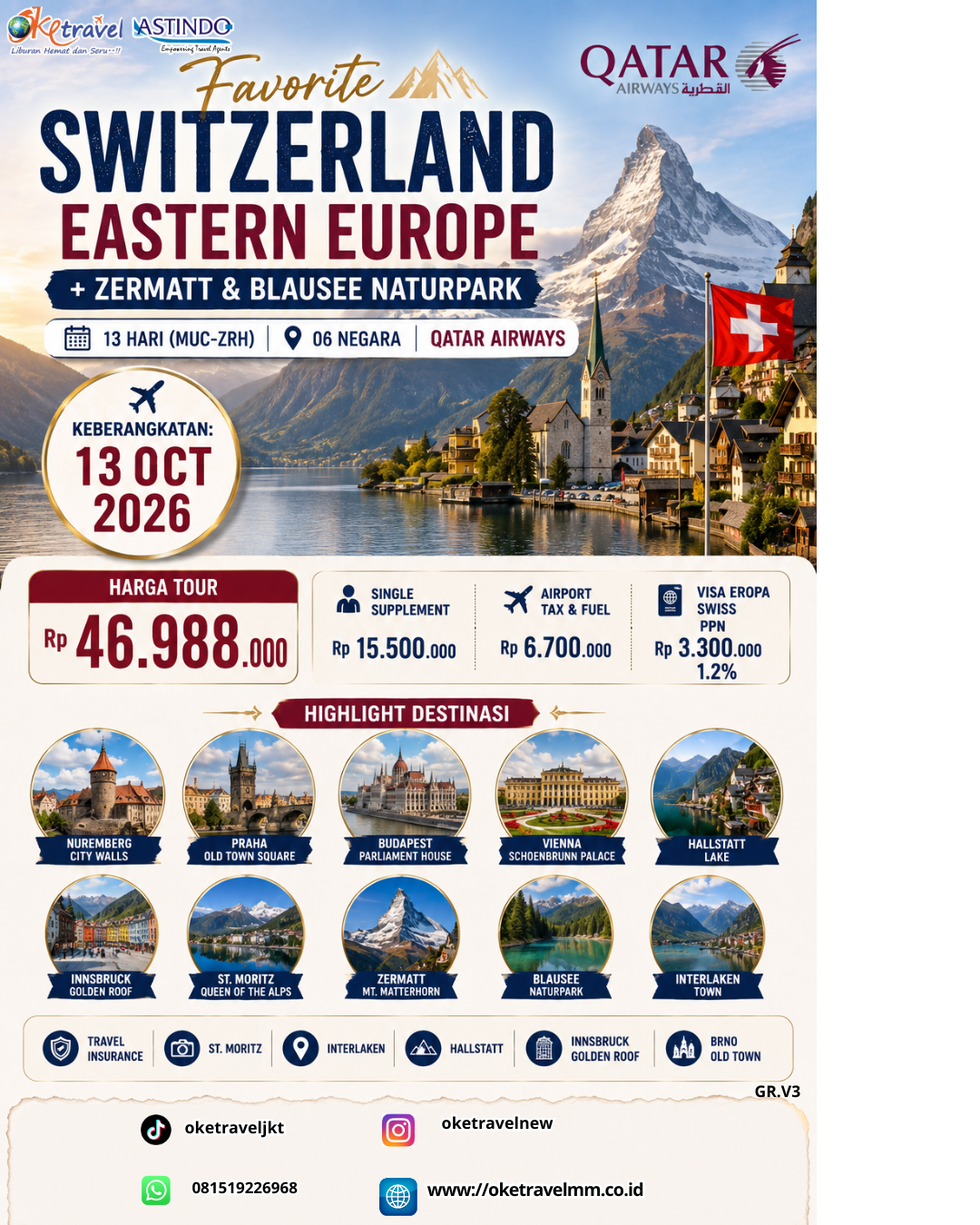 13D SWITZERLAND EASTERN EUROPE + ZERMATT & BLAUSEE NATURPARK | DEP: 13 OKTOBER 2026 | BY QR