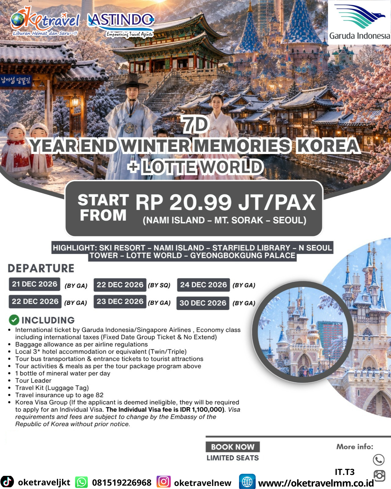 7D YEAR END WINTER MEMORIES KOREA + LOTTE WORLD | DEPT : 21,22,23,24,30 DES 2026 | BY GA/SQ