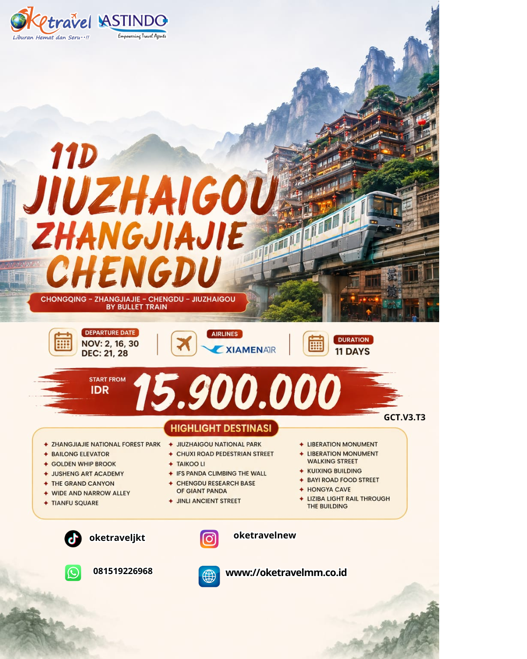 11D JIUZHAIGOU ZHANGJIAJIE CHENGDU | DEP: 02,16,30 NOVEMBER | DEP: 21,28 DESEMBER 2026 | BY  MF