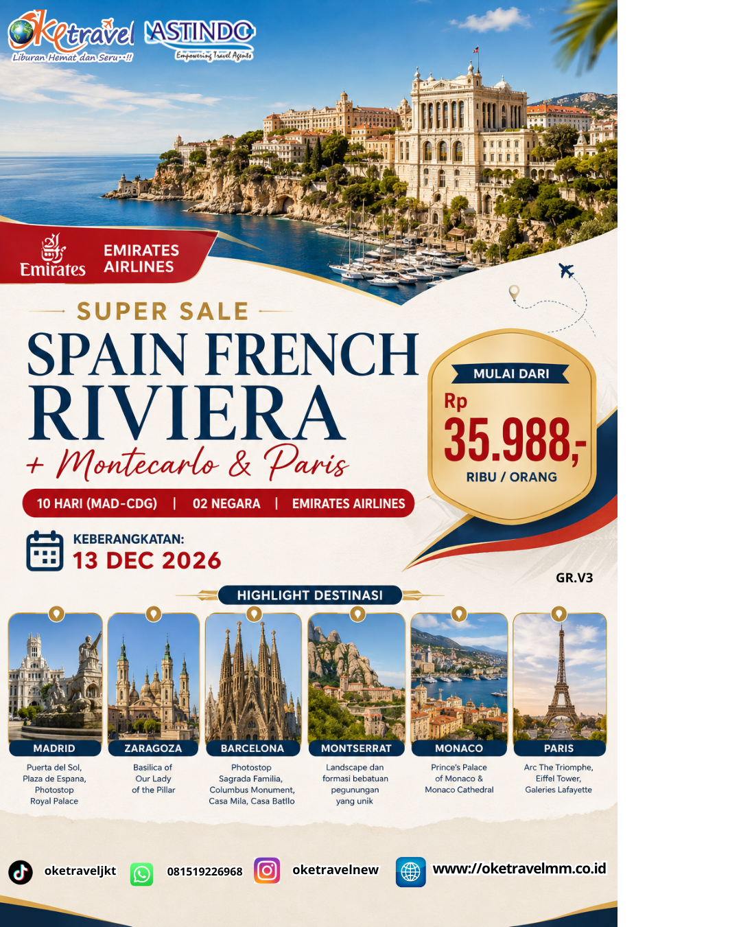 10D SS SPAIN FRENCH RIVIERA + MONTECARLO & PARIS | DEP: 13 DESEMBER 2026 | BY EK