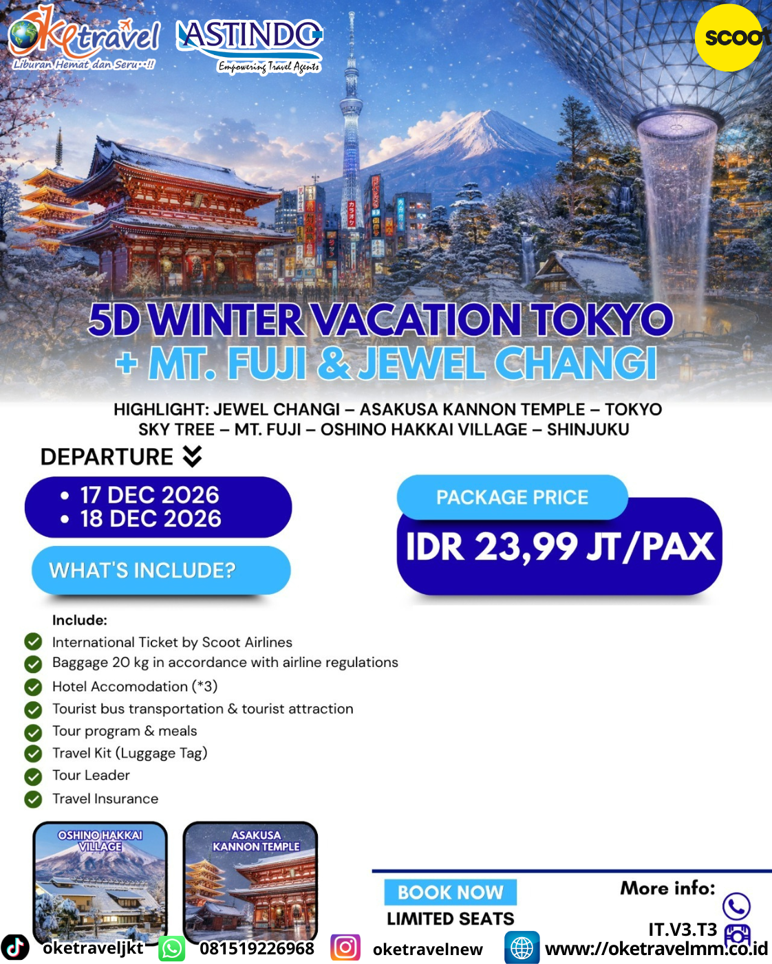5D WINTER VACATION TOKYO + MT FUJI & JEWEL CHANGI | DEPT : 17,18 DES 2026 | BY TR
