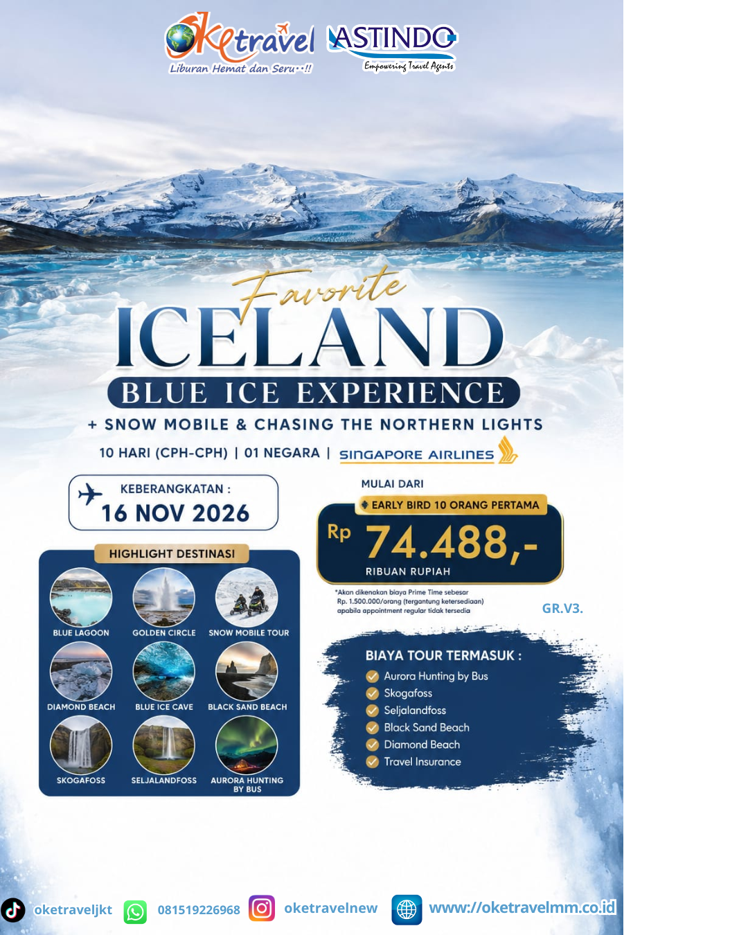 10D ICELAND BLUE ICE EXPERIENCE + SNOW MOBILE & CHASING THE NORTHERN LIGHTS | DEP: 16 NOVEMBER 2026 | BY SQ