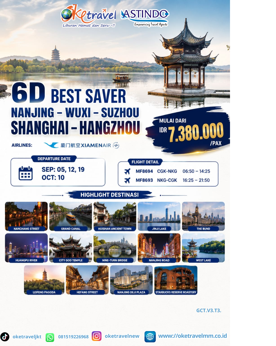 6D NANJING WUXI SUZHOU SHANGHAI HANGZHOU | DEP: 05,12,19 SEPTEMBER | DEP: 10 OKTOBER 2026 | BY MF
