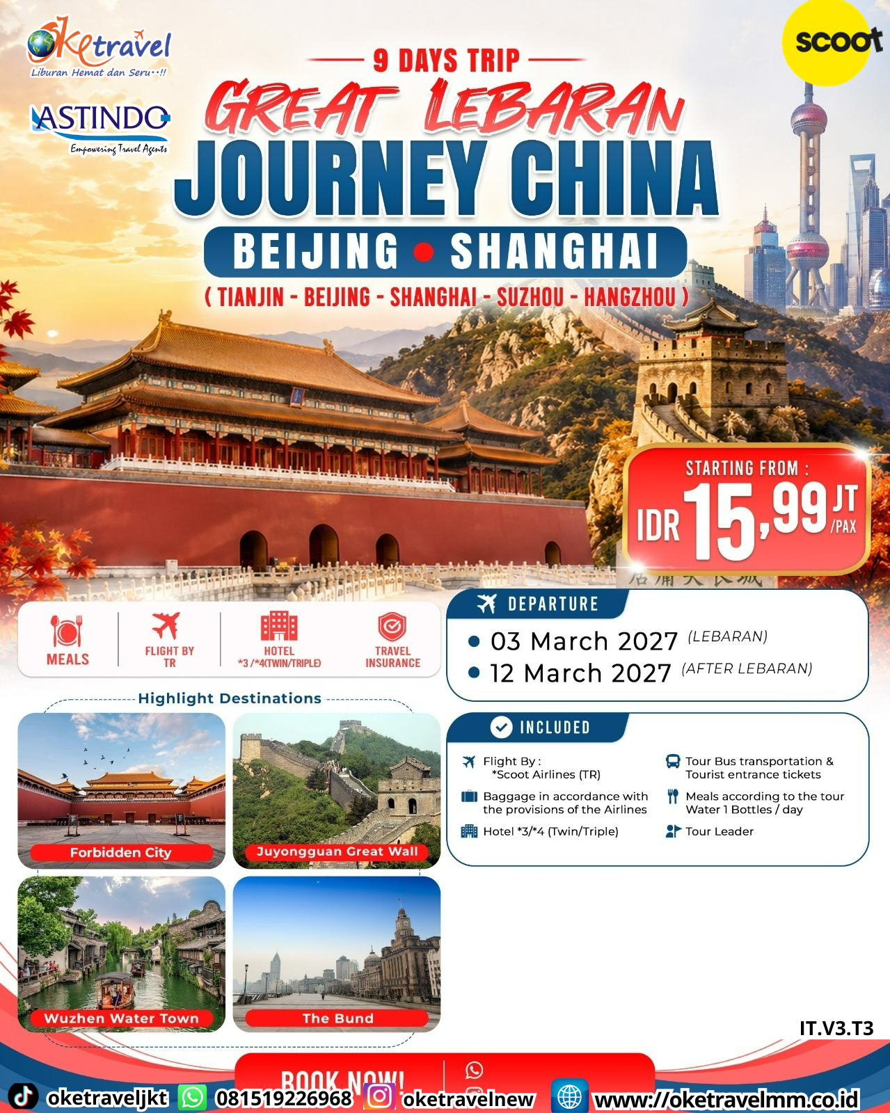 9D GREAT LEBARAN JOURNEY CHINA BEIJING - SHANGHAI | DEPT : 03,12 MARET 2027 | BY TR 