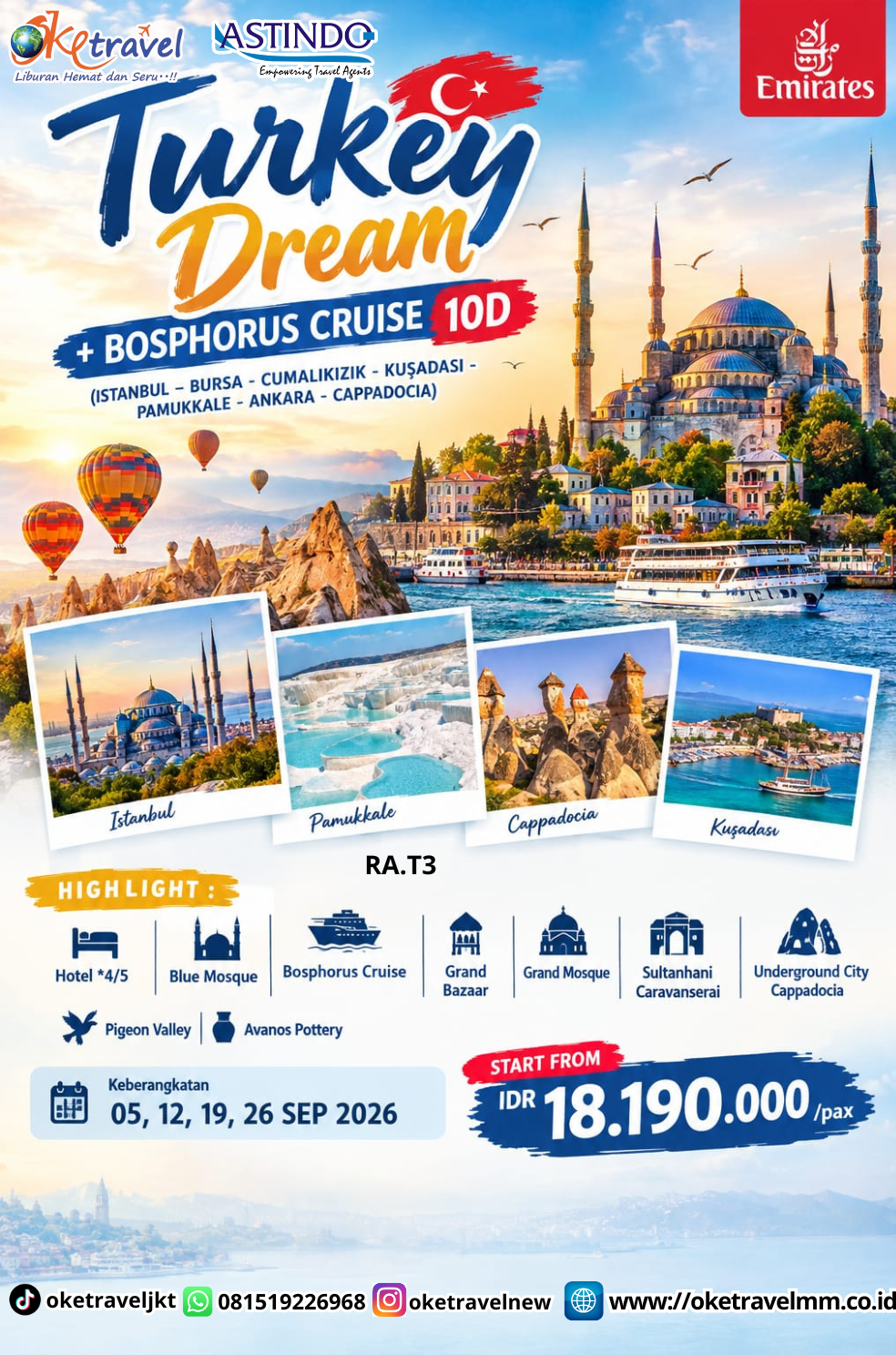 10D TURKEY DREAM + BOSPHORUS CRUISE | DEP: 05,12,19,26 SEP 2026 | BY EK