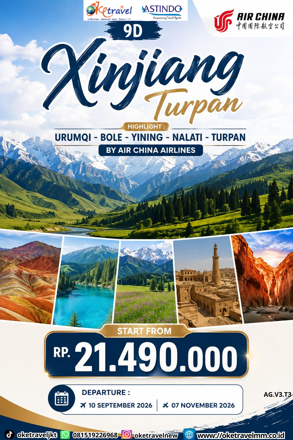 9D XINJIANG TURPAN URUMQI - BOLE - YINING - NALATI - TURPAN | DEPT : 10 SEPTEMBER | DEPT : 07 NOVEMBER 2026 | BY CA