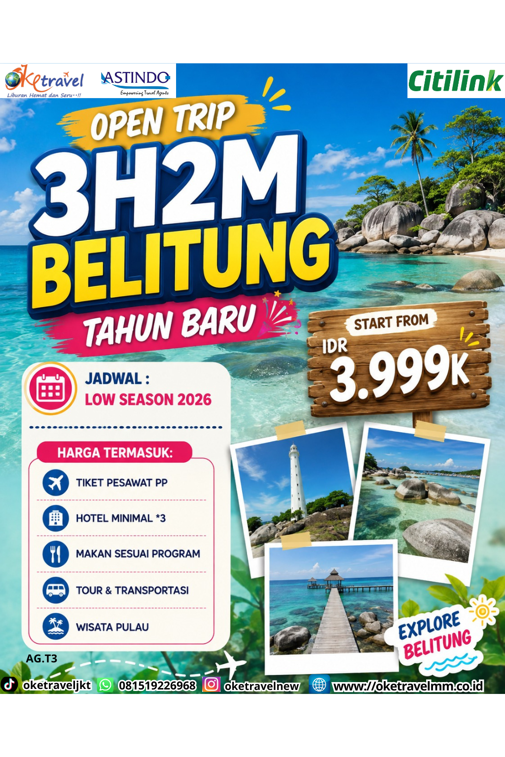 3H2M BELITUNG TAHUN BARU | DEPT : 30,31 DESEMBER 2026 | BY QG