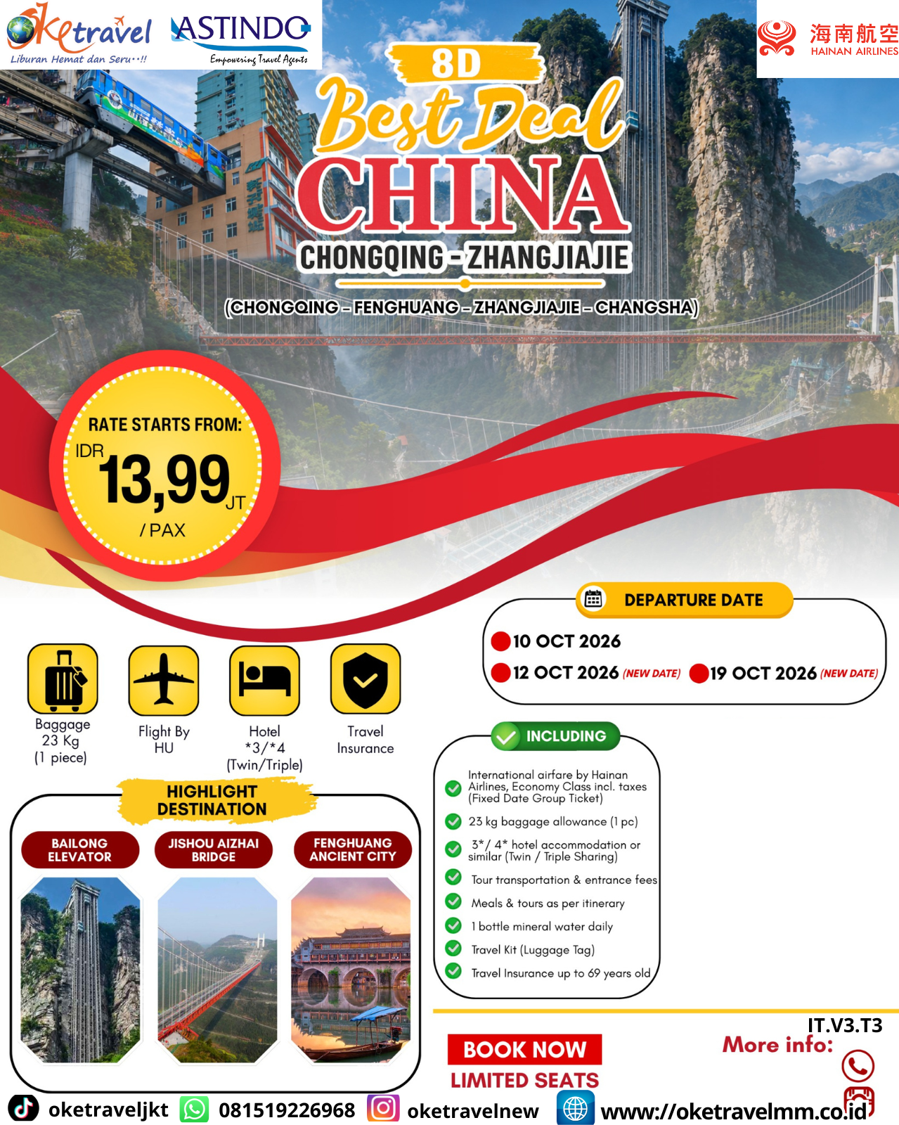 8D BEST DEAL CHINA CHONGQING ZHANGJIAJIE | DEPT : 10,12,19 OKTOBER 2026 | BY HU