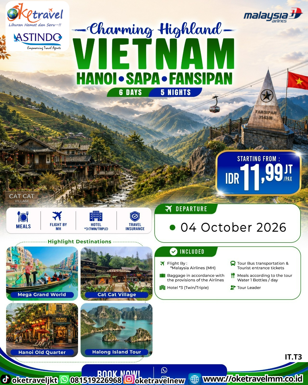 6D CHARMING HIGHLAND VIETNAM HANOI-SAPA-FANSIPAN | DEPT : 04 OKT 2026 | BY MH 