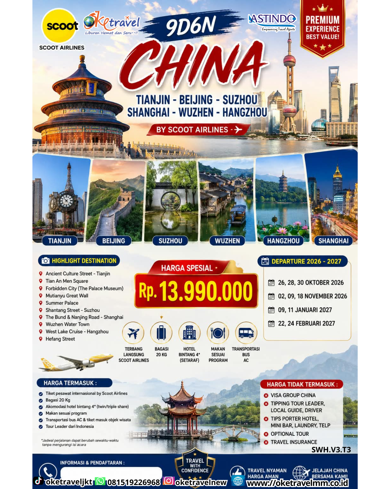 9D6N CHINA TIANJIN - BEIJING - SUZHOU - SHANGHAI - WUZHEN - HANGZHOU | DEPT : 26,28,30 OKTOBER | DEPT : 02,09,18 NOVEMBER 2026 | DEPT : 09,11 JANUARI 2027 | DEPT : 22,24 FEBRUARI 2027 | BY TR