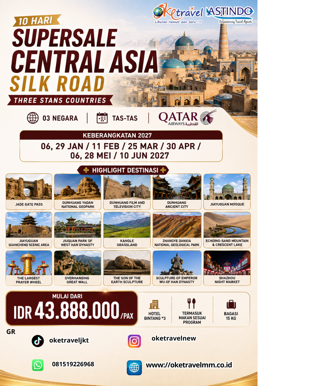 10D CENTRAL ASIA SILK ROAD THREE STANS COUNTRIES | DEP: 06,29 JANUARI | DEP: 11 FEBRUARI | DEP: 25 MARET | DEP: 30 APRIL | DEP: 06,28 MEI | DEP: 10 JUNI 2027 | BY QR 