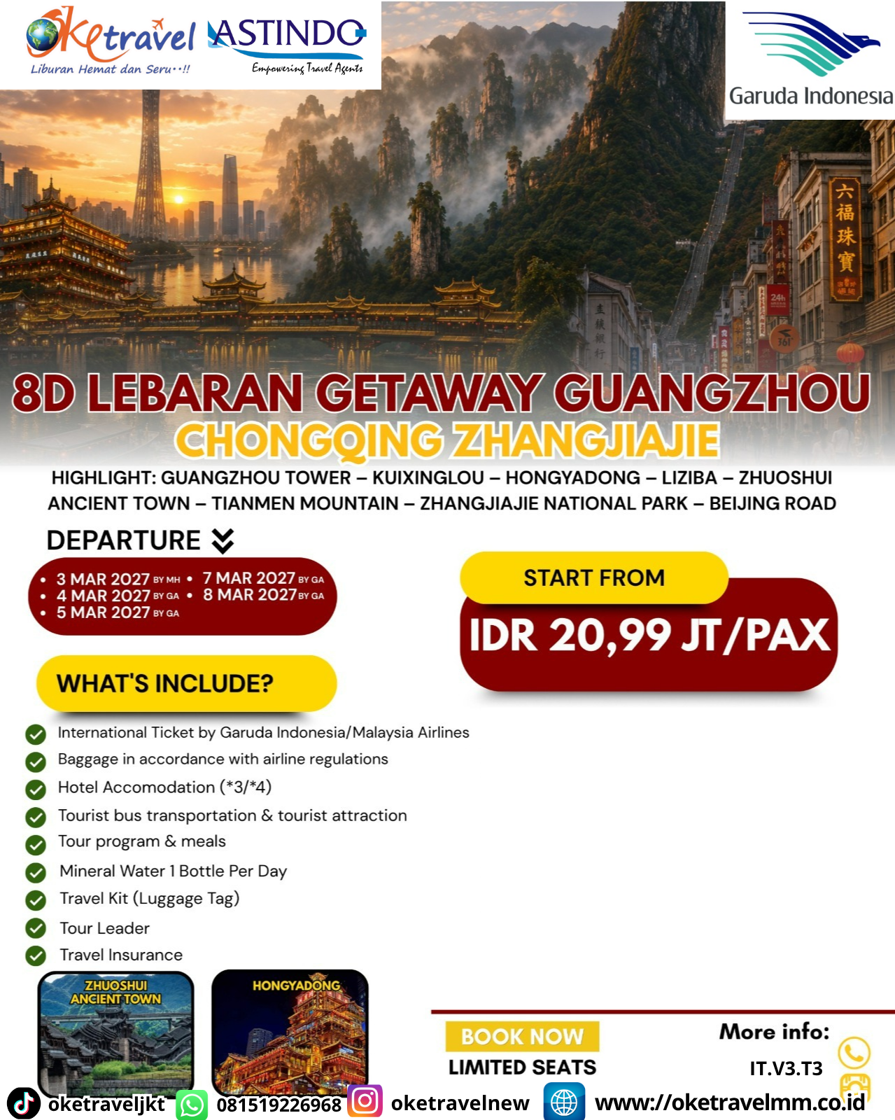 8D LEBARAN GETAWAY GUANGZHOU CHONGQING ZHANGJIAJIE | DEPT : 03,04,05,07,08 MARET 2027 | BY GA 
