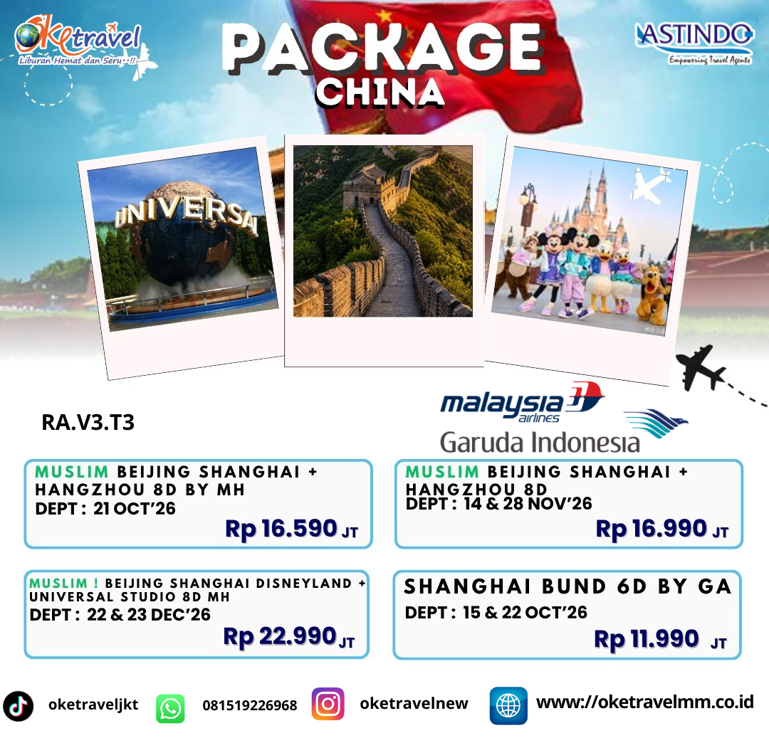 6D4N HANGZHOU - SUZHOU - SHANGHAI | DEP : 15,22 OCT 2026 | BY GA 