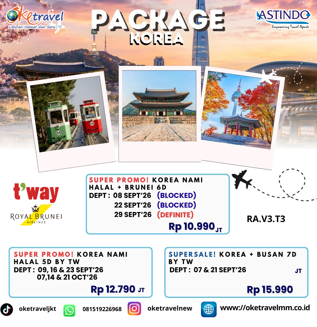 6D KOREA NAMI HALAL + BRUNEI | DEP : 08,22,29 SEP 2026 |BY BI 