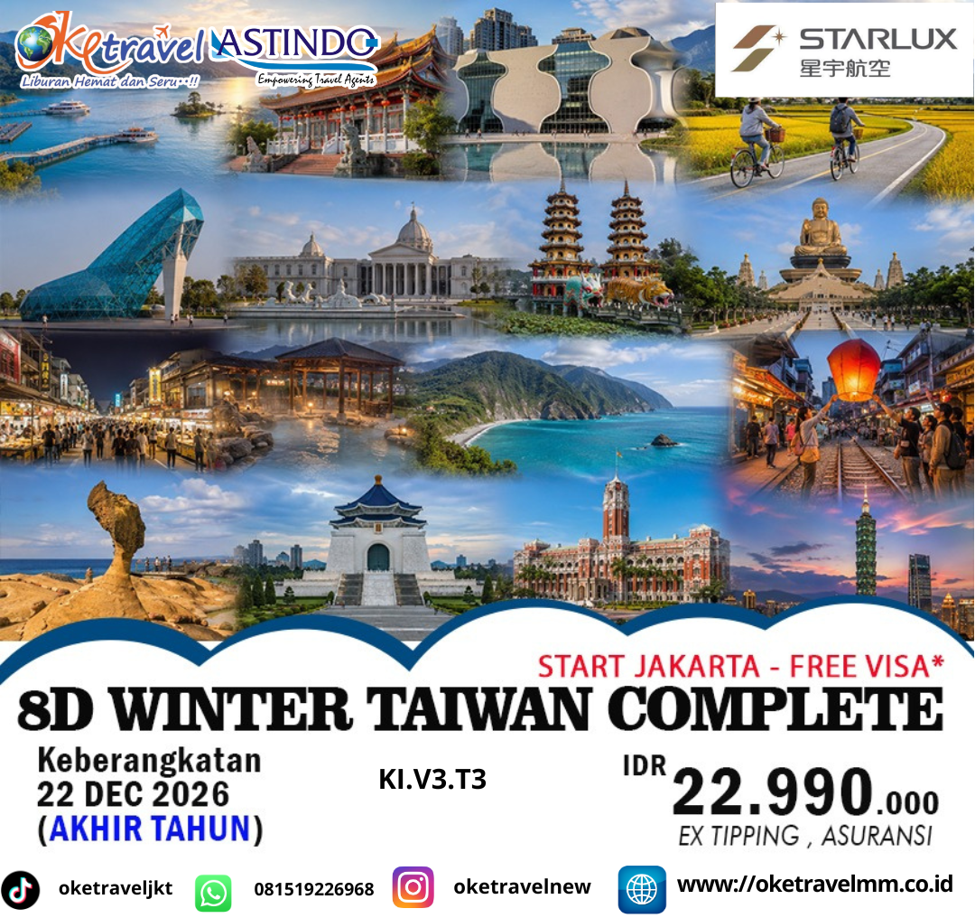 8D WINTER TAIWAN COMPLETE | DEP : 22 DEC 2026 | BY JX