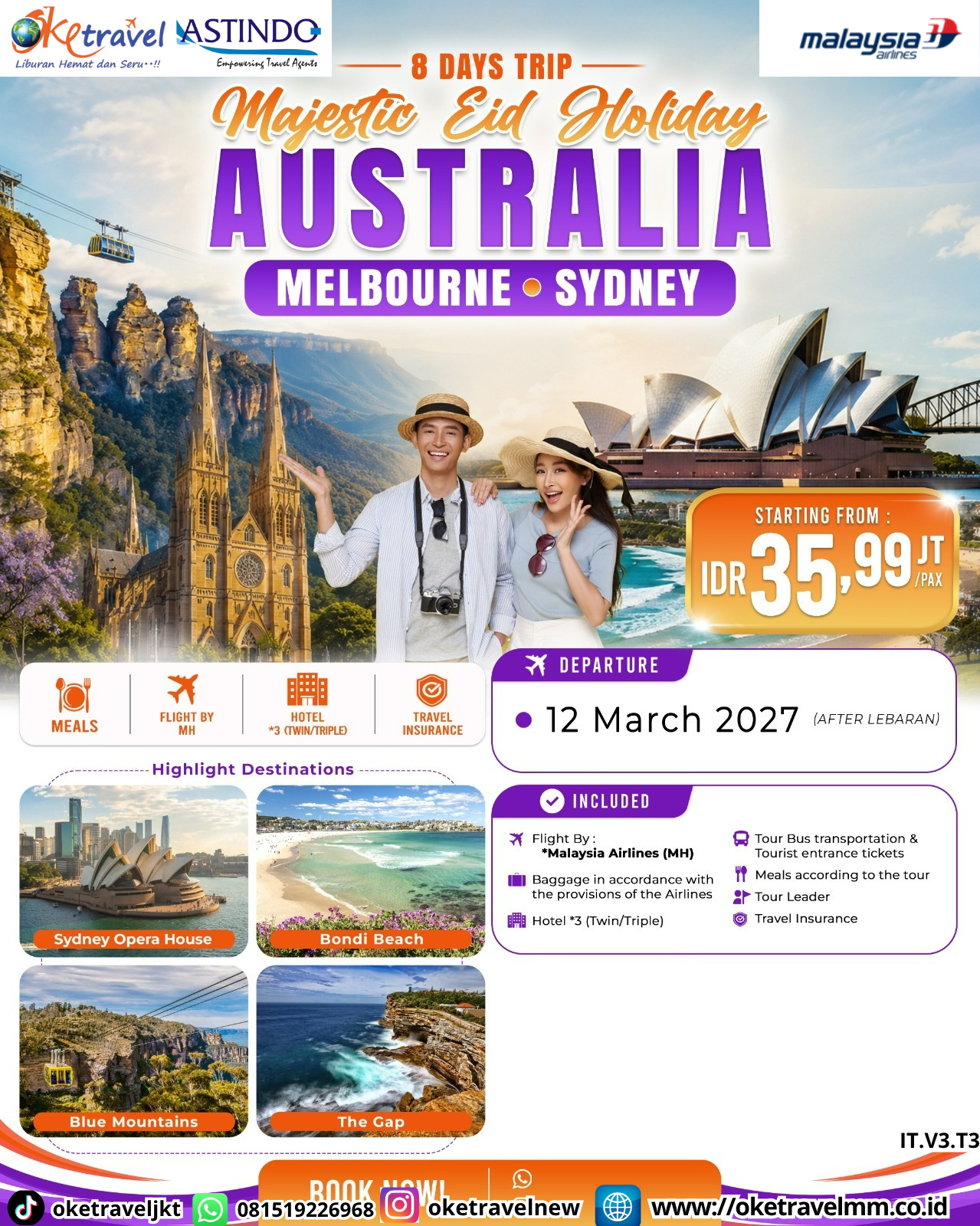 8D MAJESTIC EID HOLIDAY AUSTRALIA MELBOURNE SYDNEY | DEPT : 12 MARET 2027 | BY MH