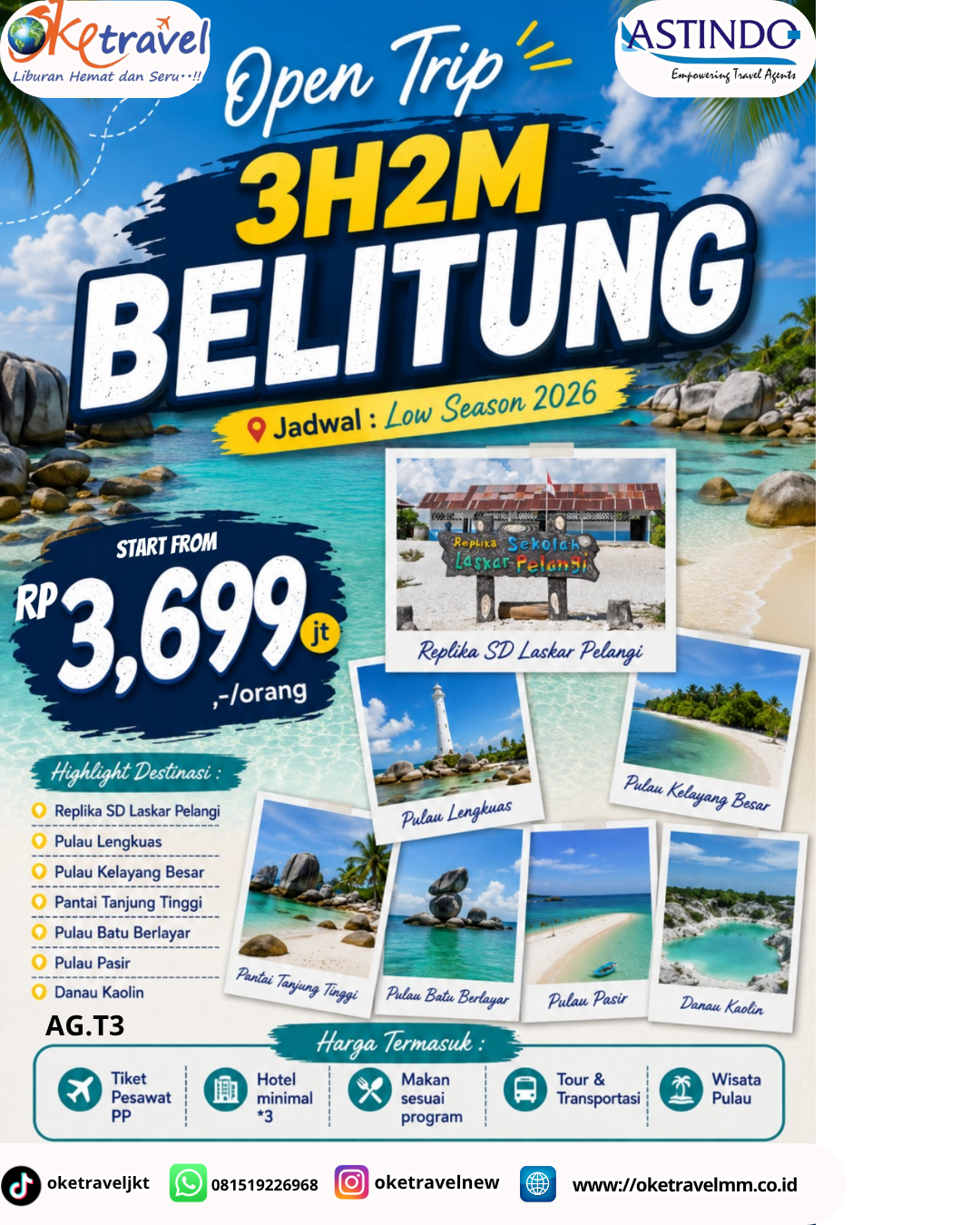 3D2N JELAJAH PULAU BELITUNG | DEP: 14 SEPTEMBER | DEP: 5,12,19,26 OKTOBER | DEP: 2,9,16,23 NOVEMBER 2026 | BY SJ